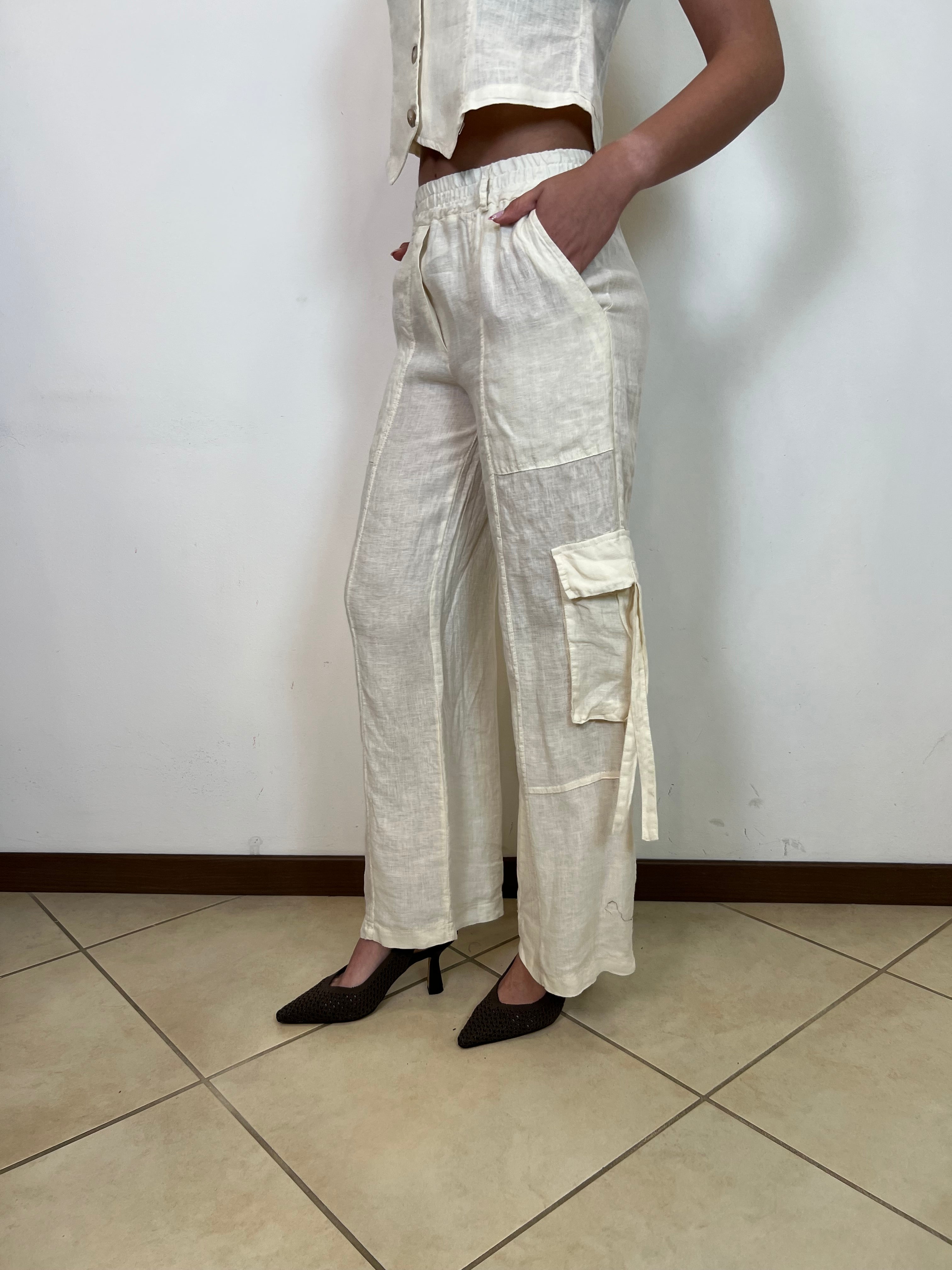 Pantalone cargo lino - Haveone