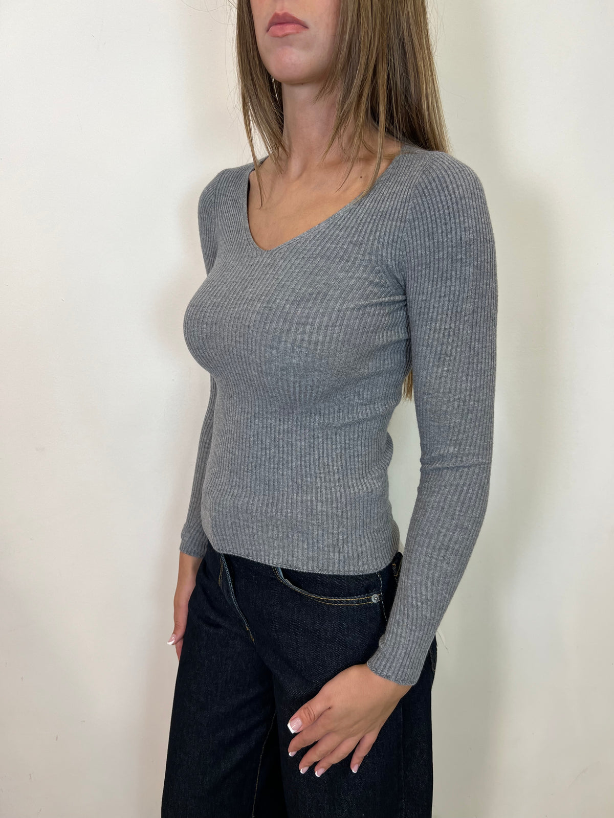 Maglia scollo v costina - Vicolo