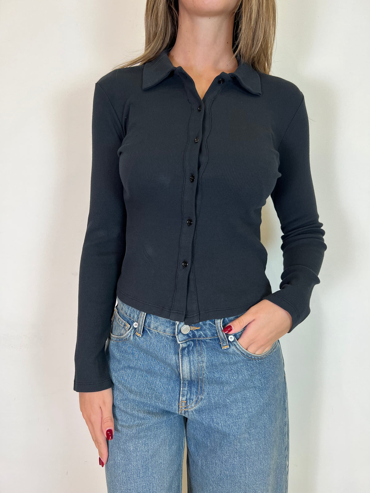 Cardigan costina con colletto - Vicolo