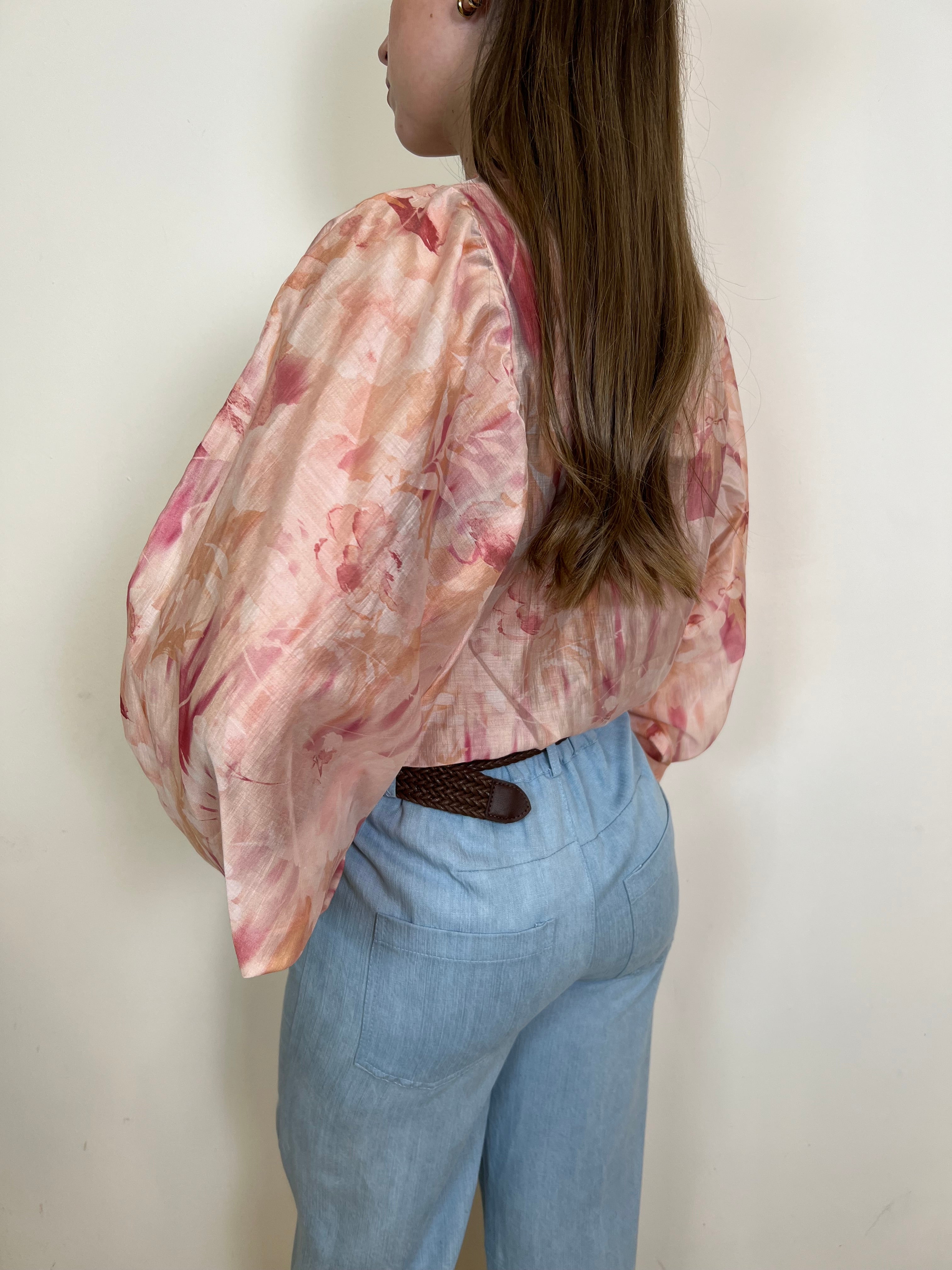 Blusa stampa rosa con ricamo - Haveone