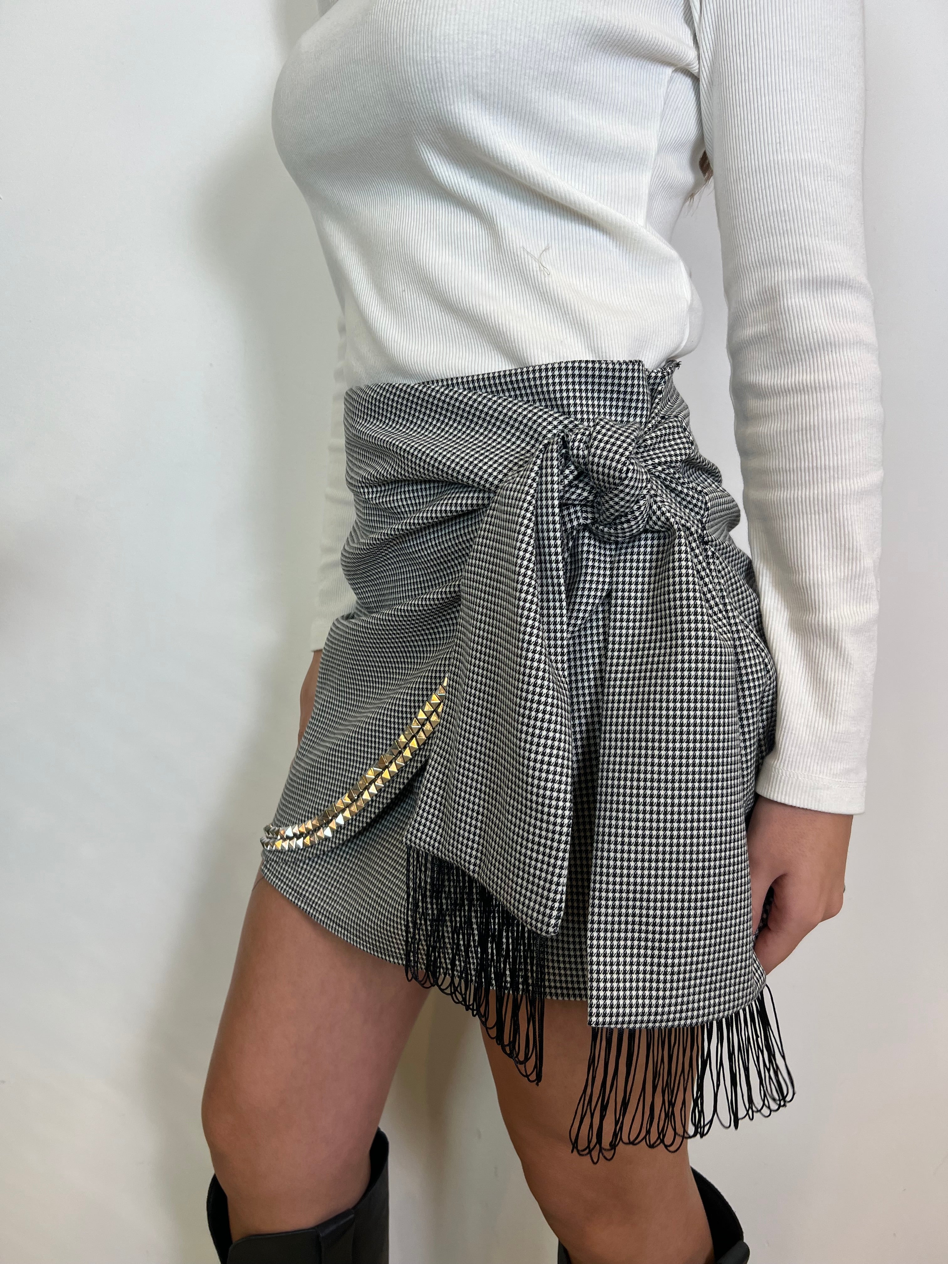 Gonna pied de poule borchie e frange - Haveone