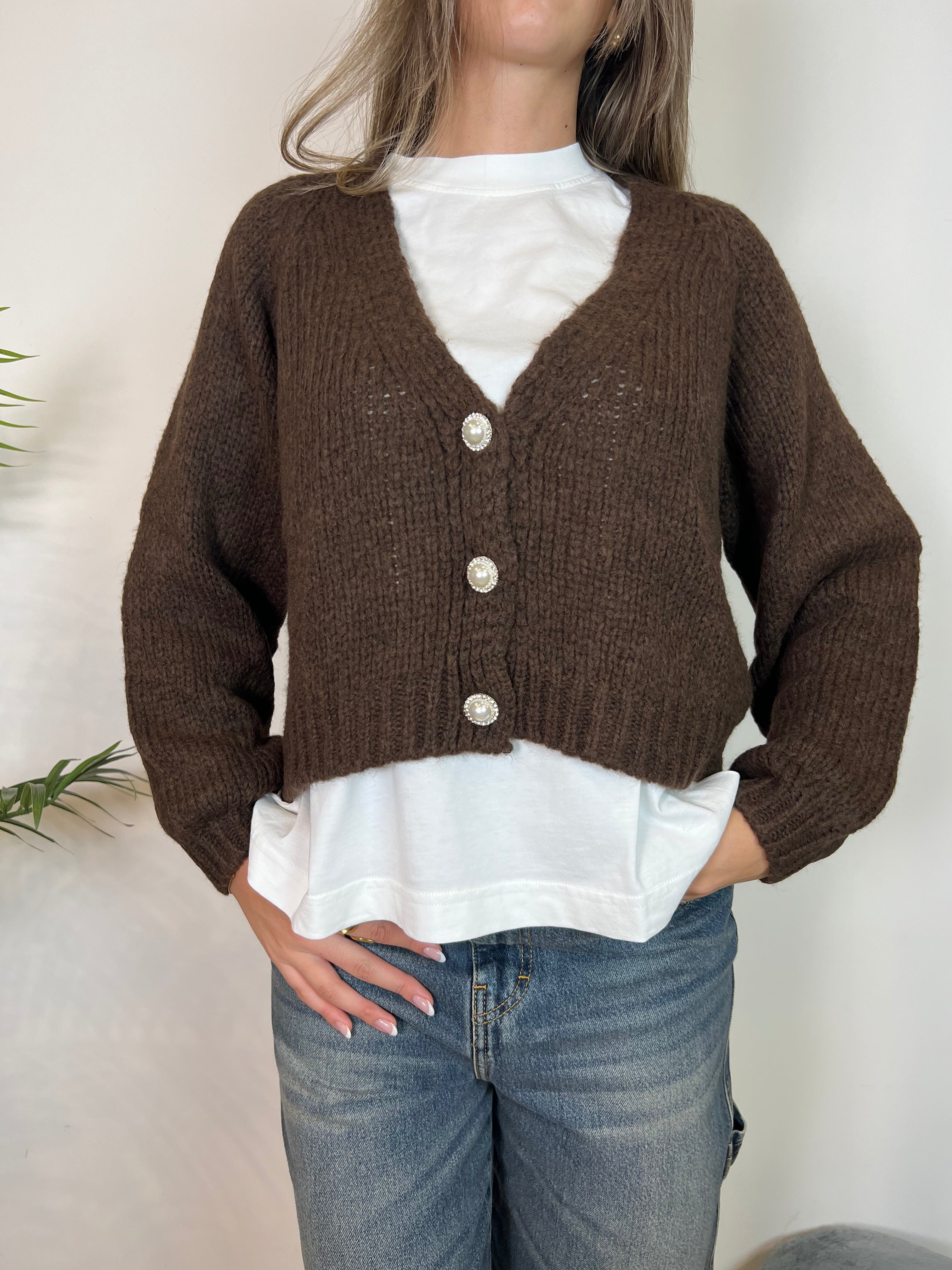 Cardigan bottone gioiello - Haveone