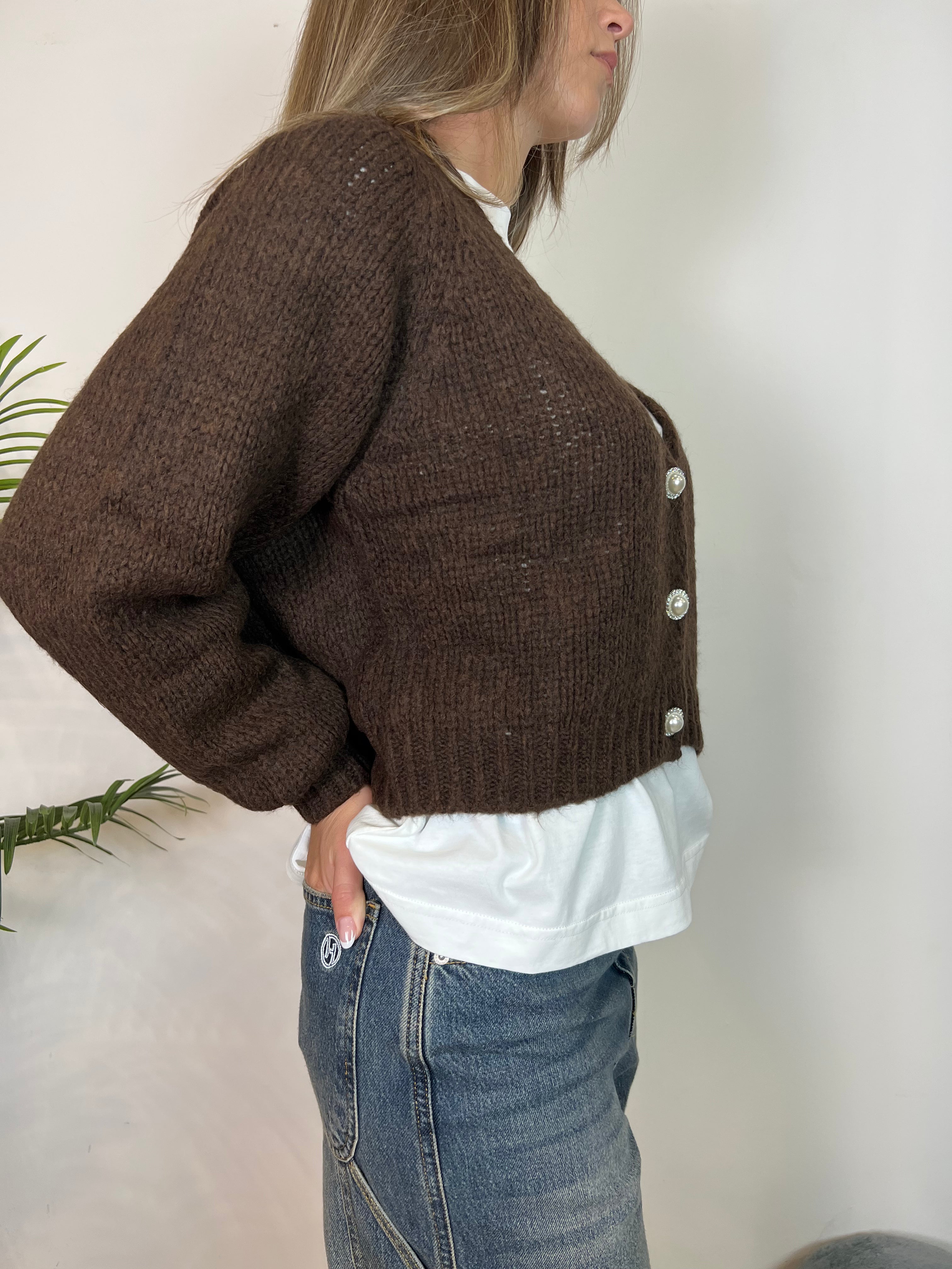 Cardigan bottone gioiello - Haveone
