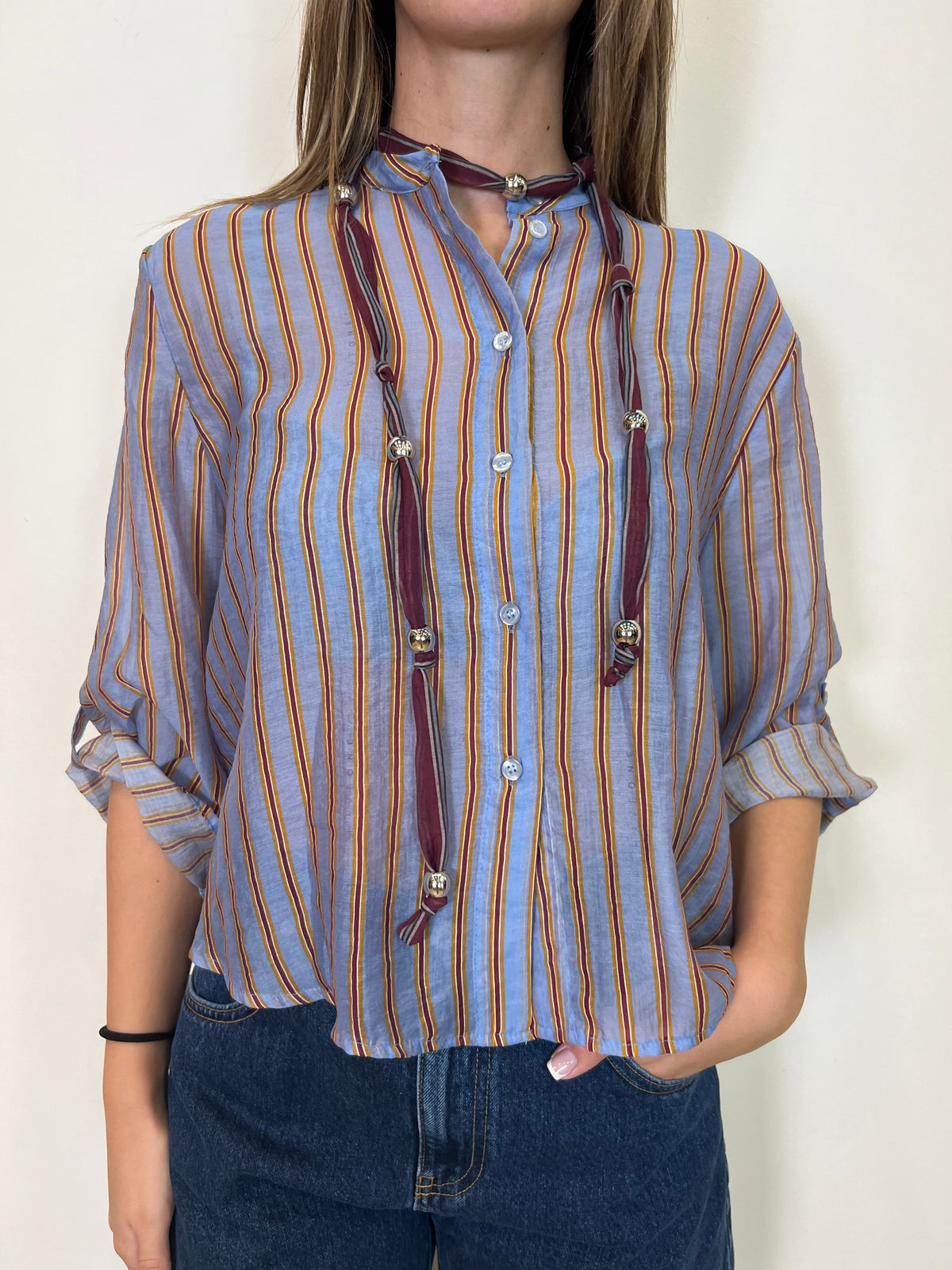 Camicia coreana con collana “Nomad” azzurra - Haveone