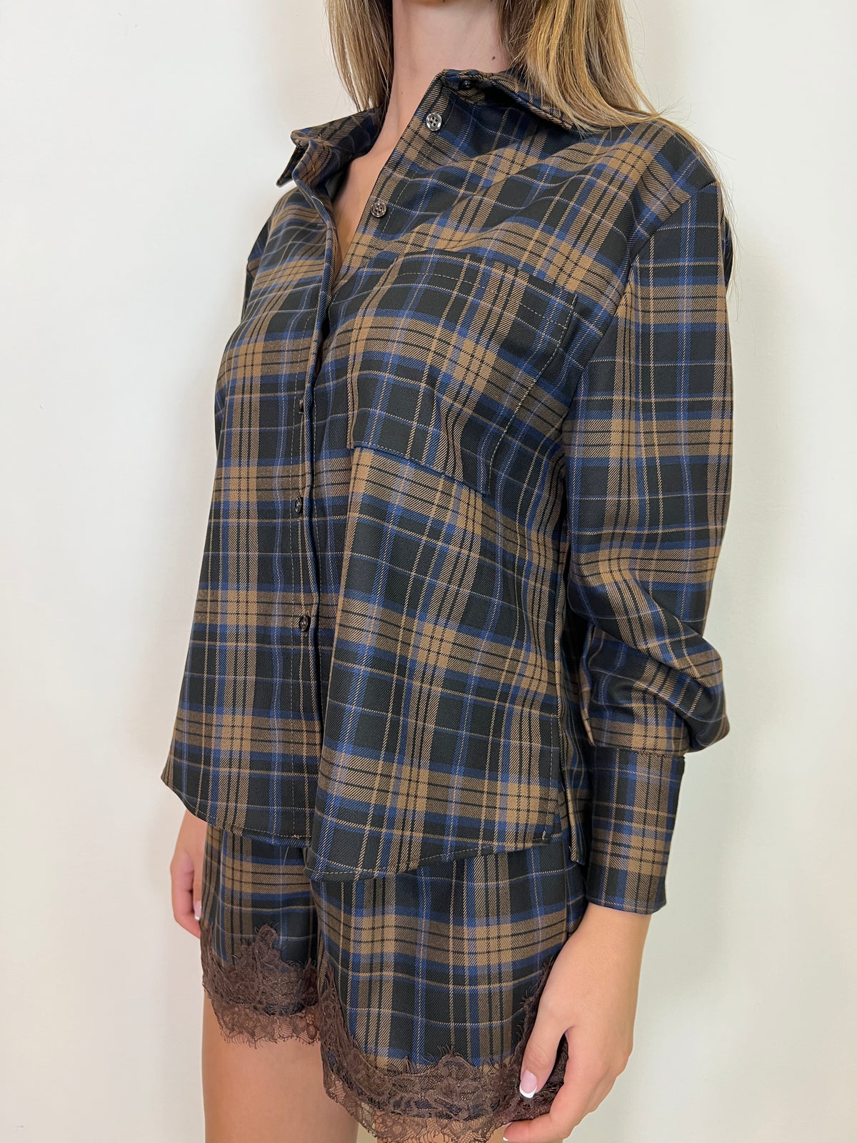 Camicia check cammello e blu - Haveone