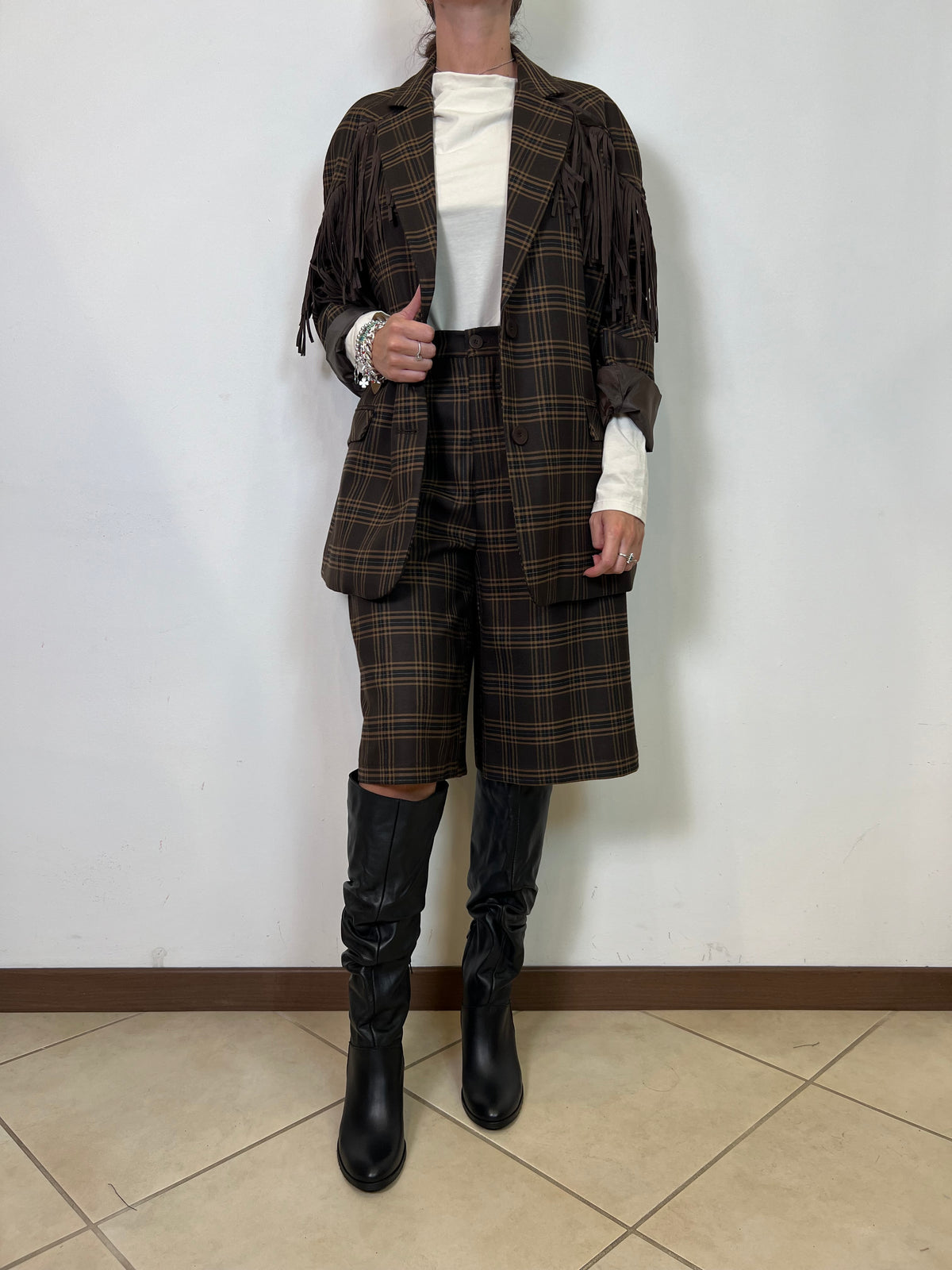 Giacca check e frange - Haveone