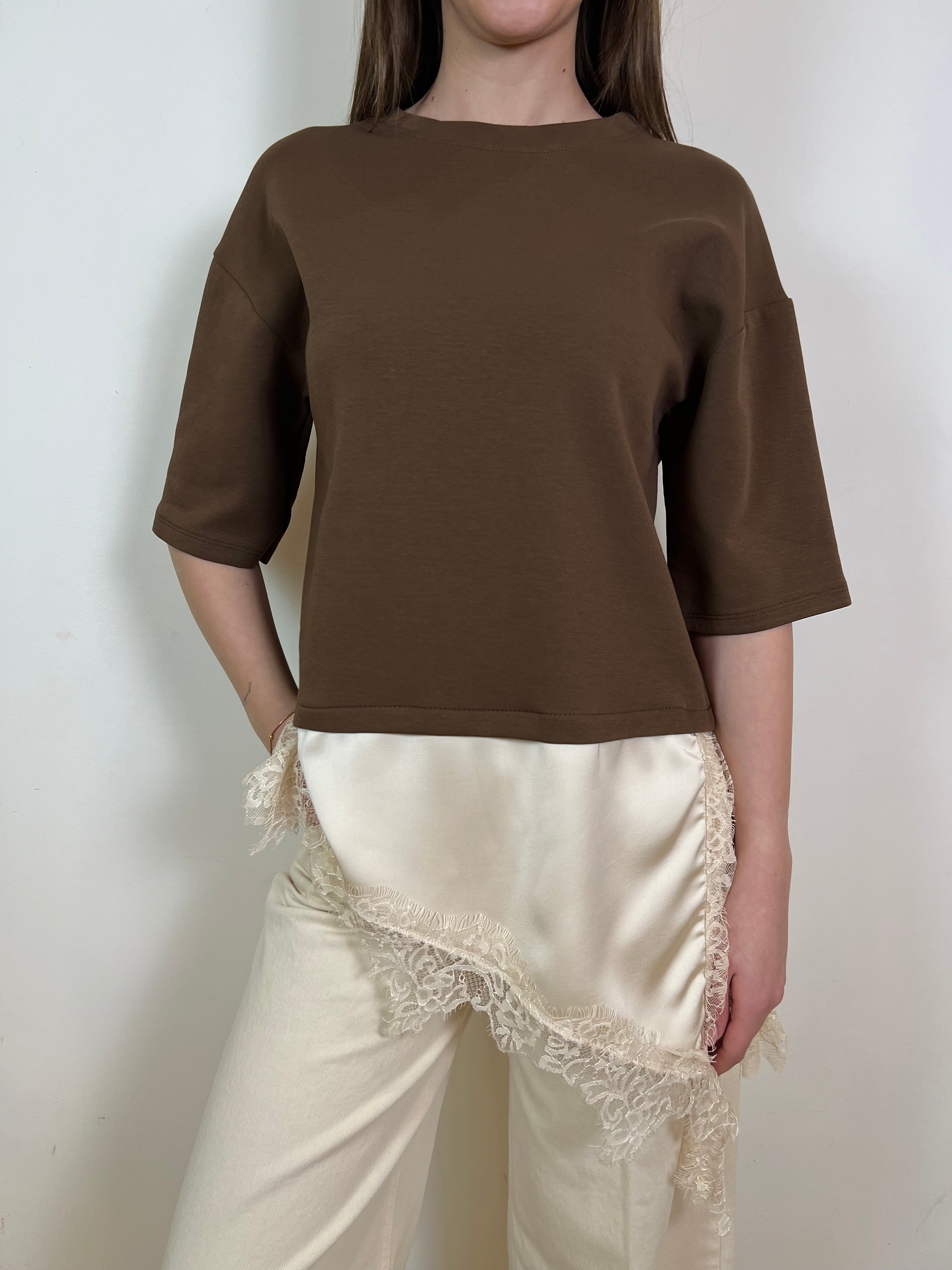 Felpa t-shirt mezza manica fondo lingerie asimmetrico - Haveone