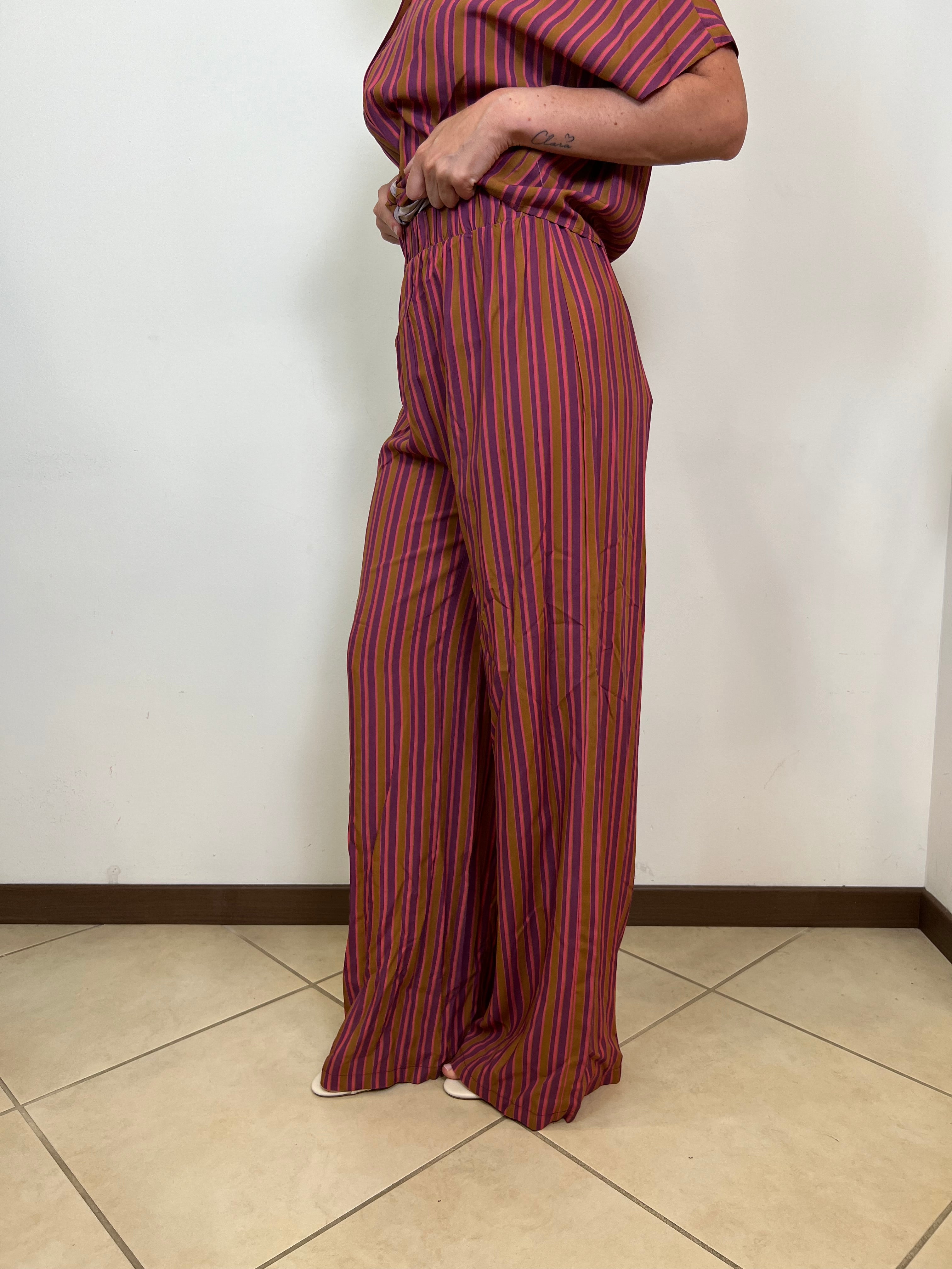 Pantalone morbido righe elastico - Haveone