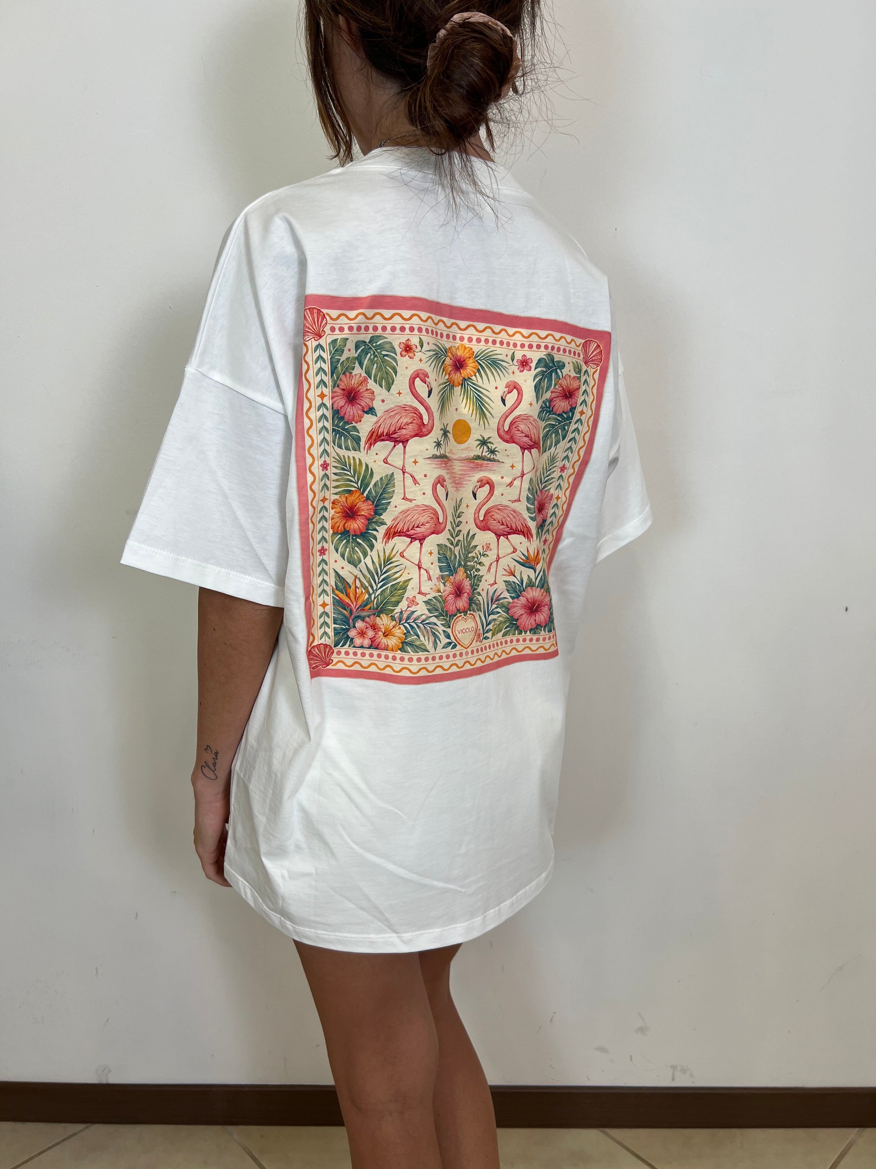 T-shirt stampa fenicotteri - Vicoko