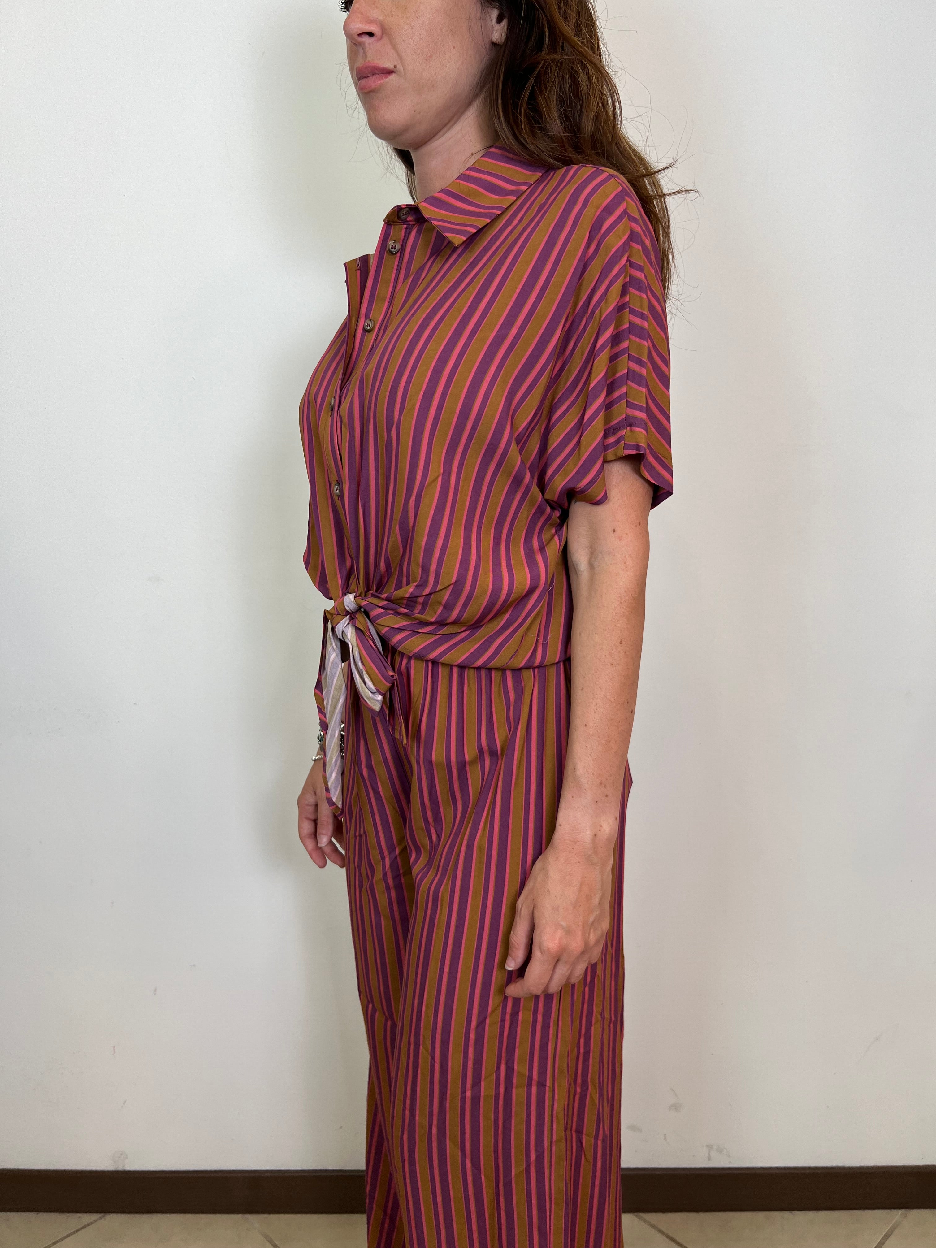 Camicia mezza manica crop righe - Haveone