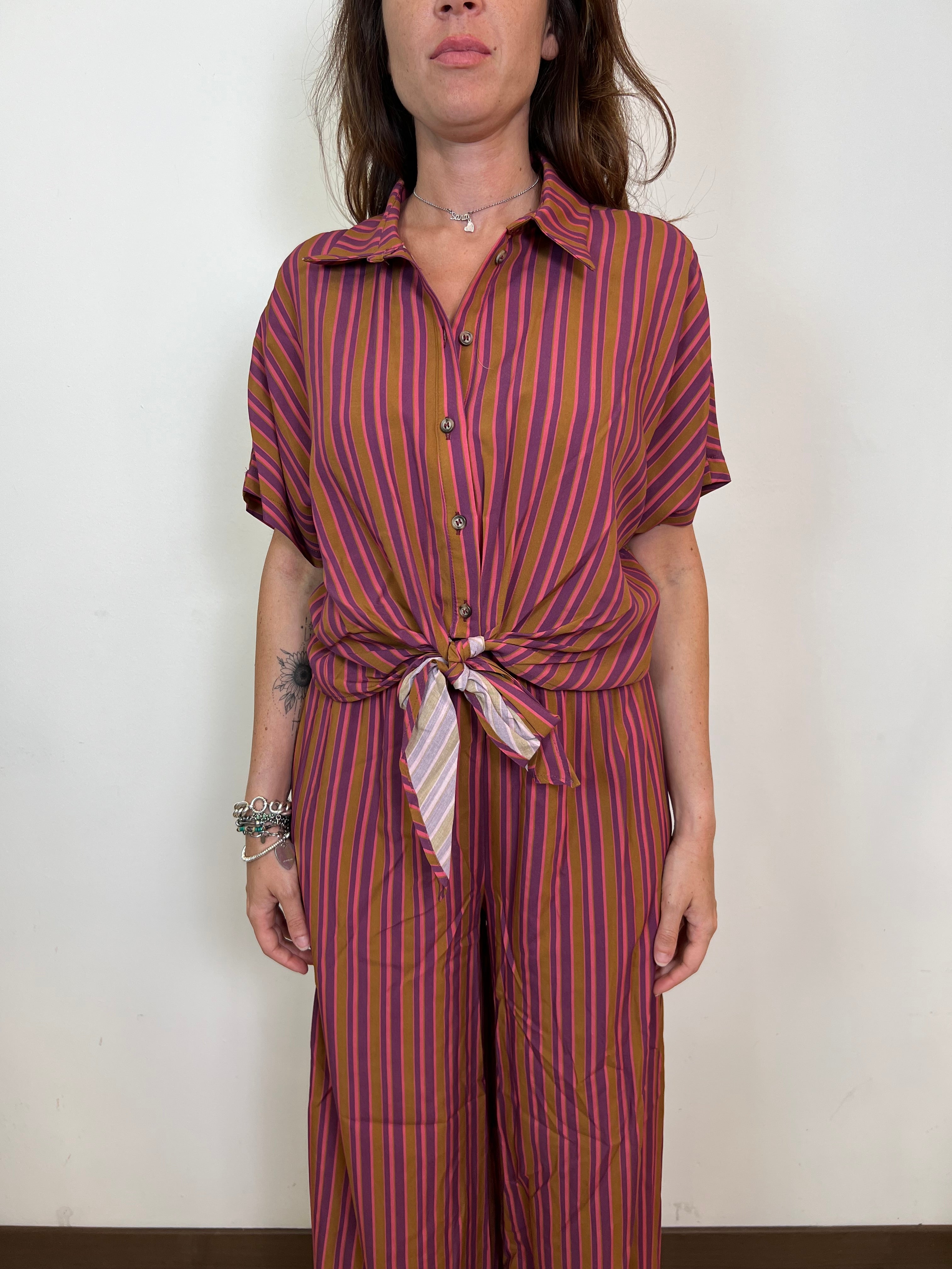 Camicia mezza manica crop righe - Haveone