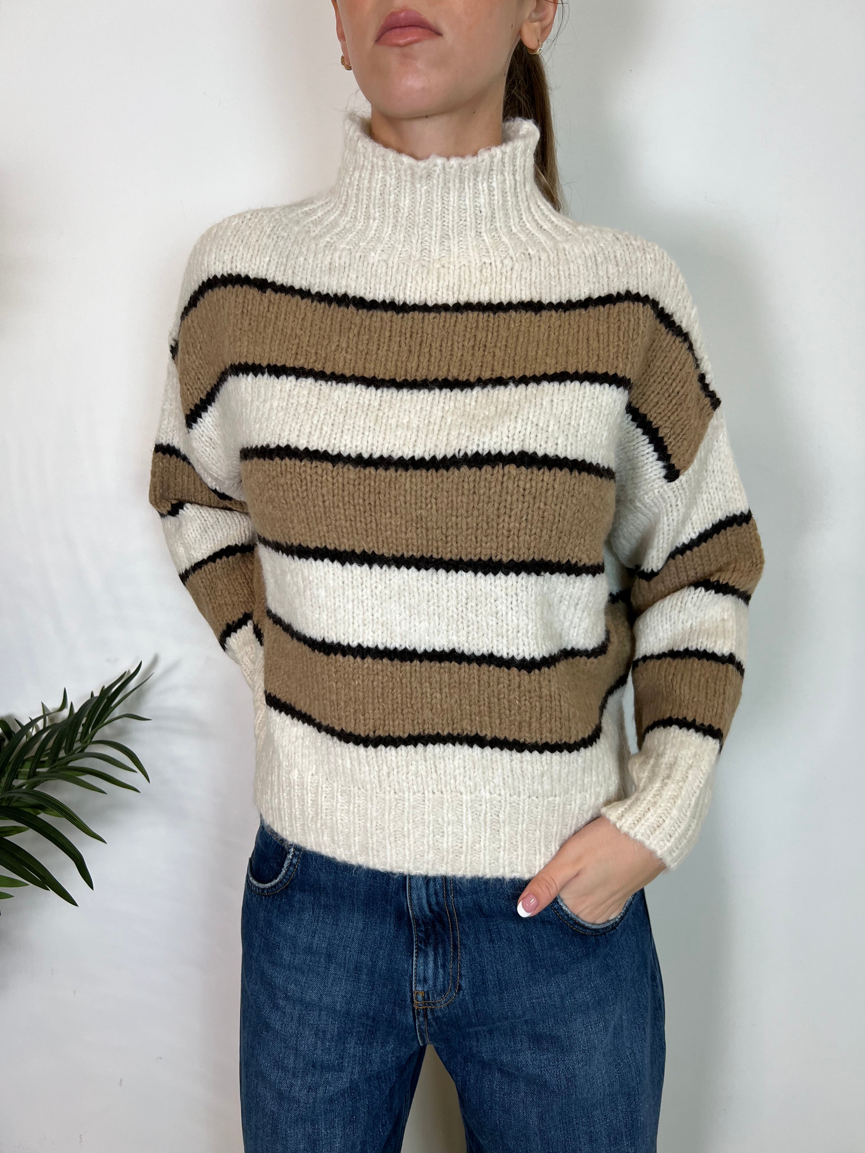 Maglia collo in piedi a righe - TensioneIn