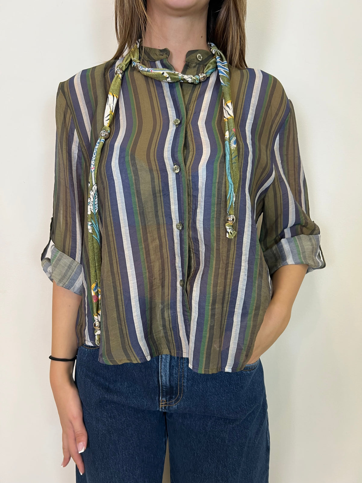 Camicia coreana con collana “Nomad” verde - Haveone