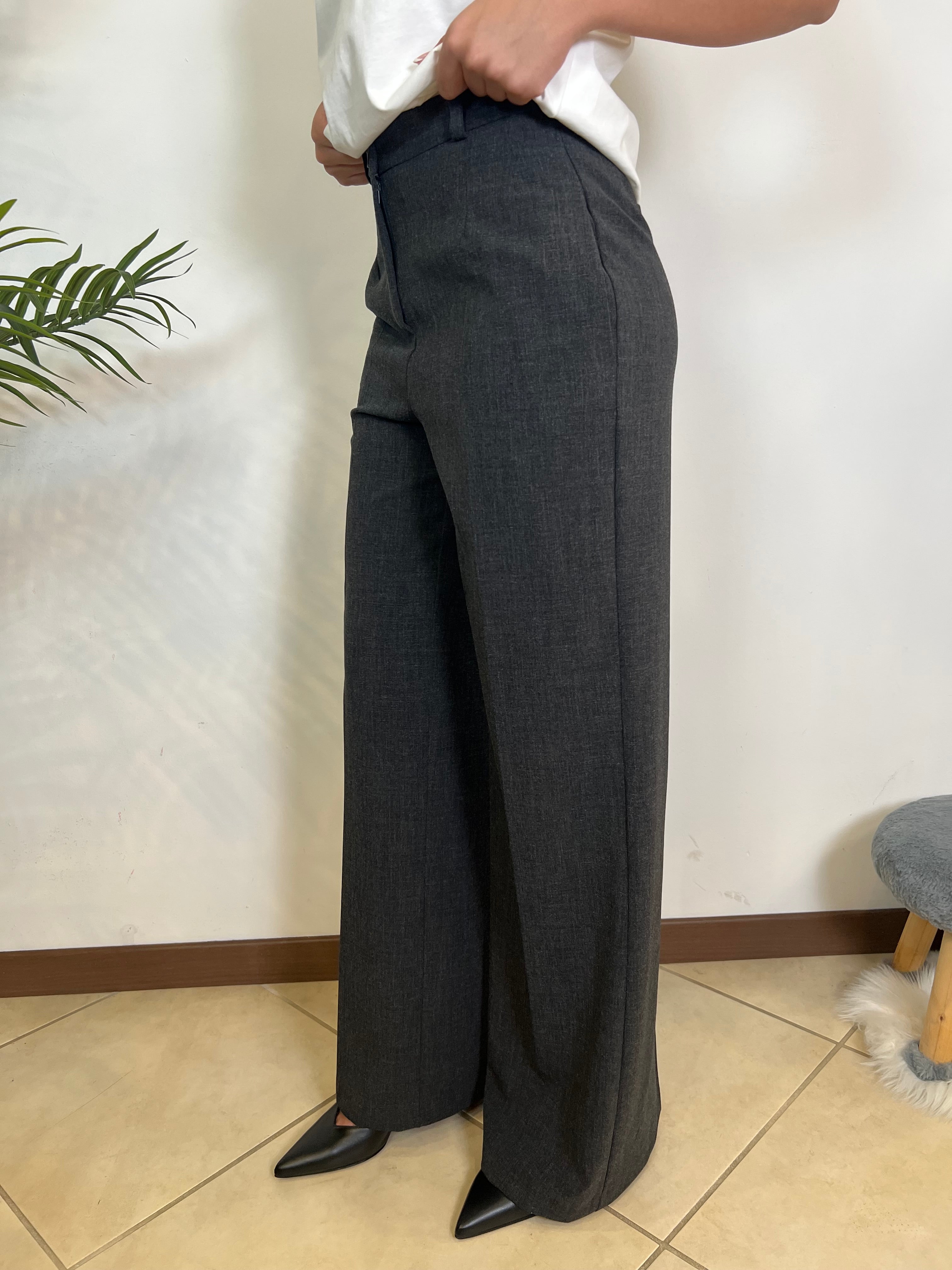 Pantalone grigio mélange palazzo - Haveone