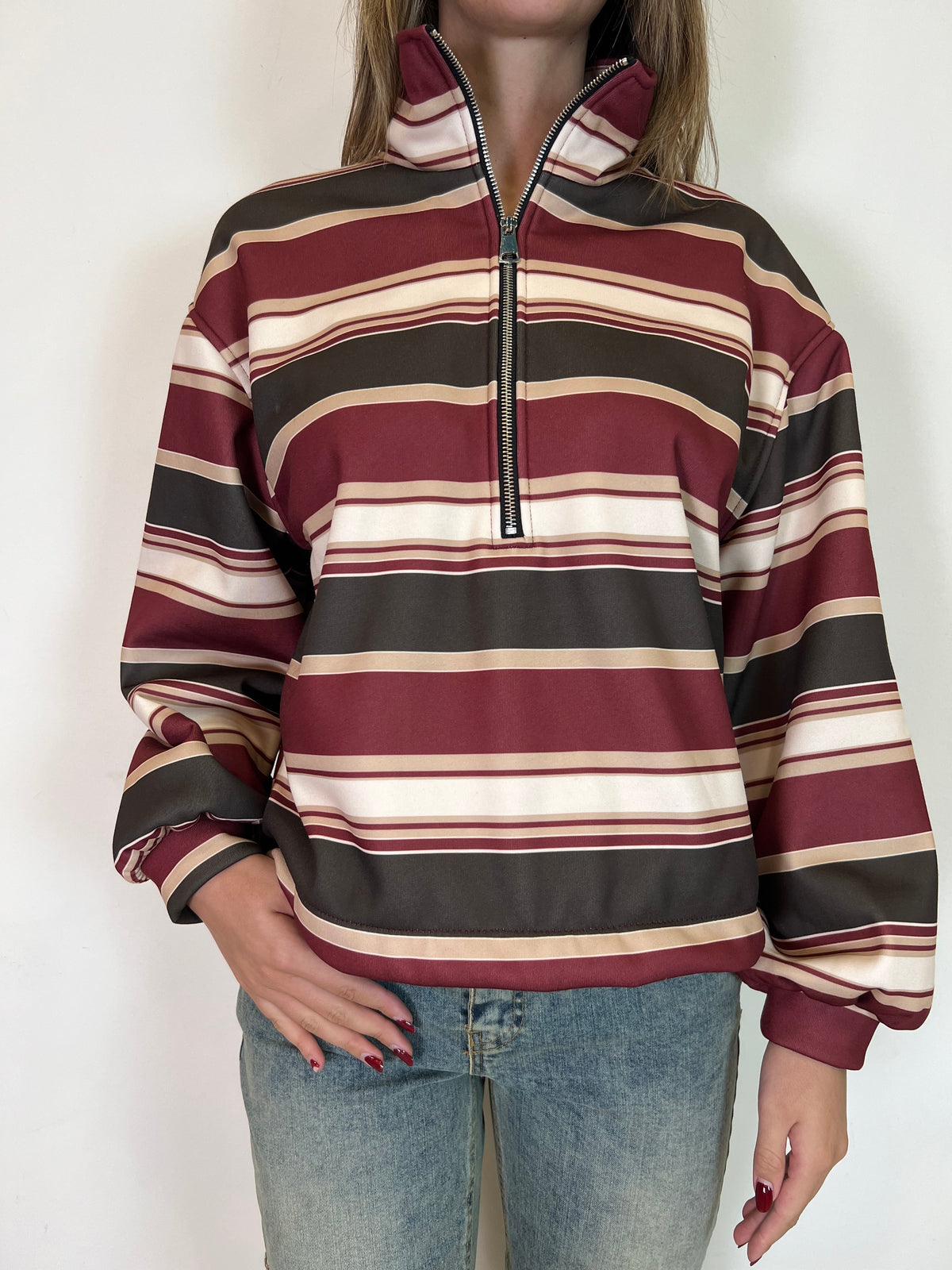 Felpa mini zip righe - Haveone
