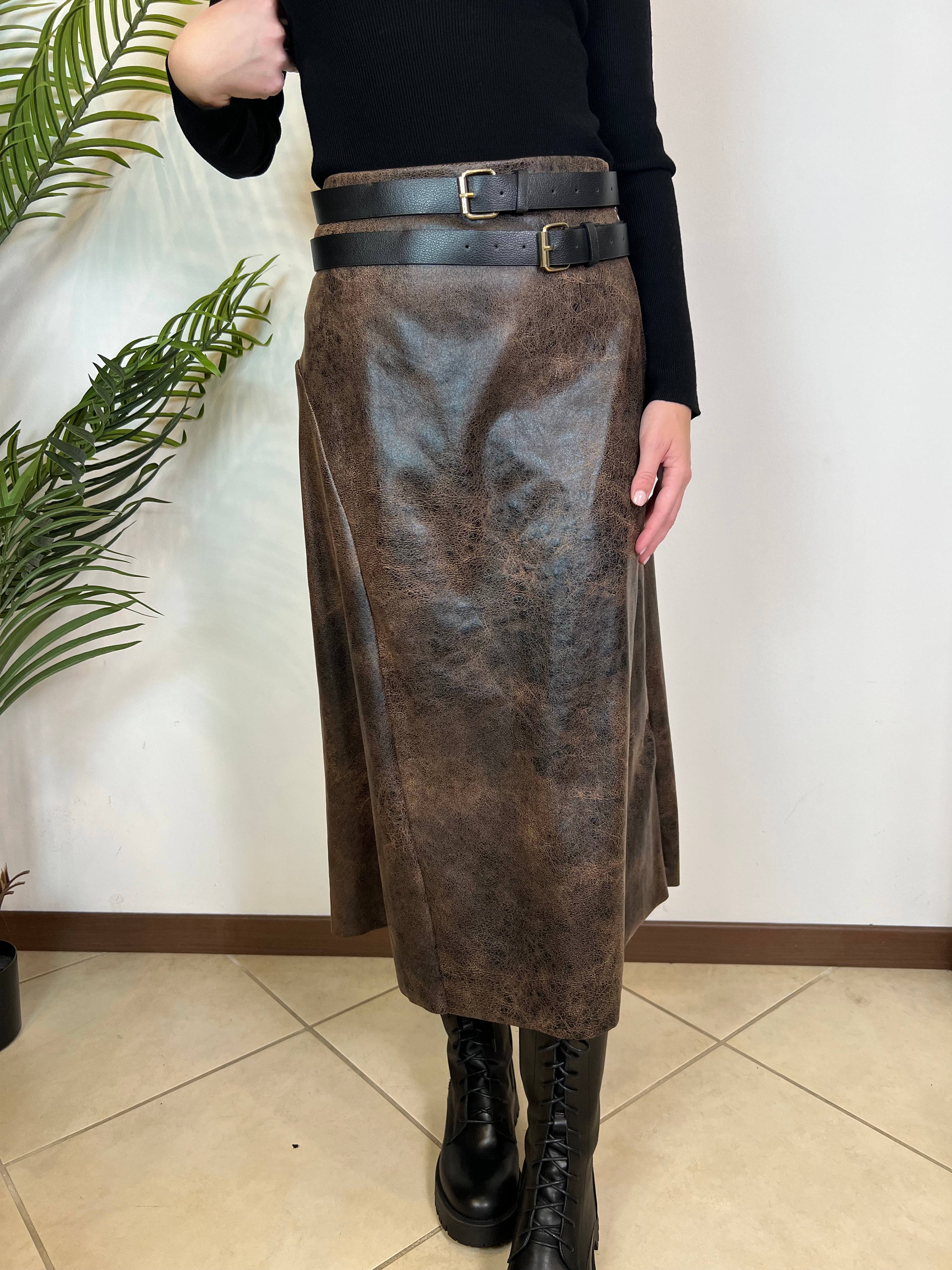 Gonna lunga ecopelle invecchiata - Haveone