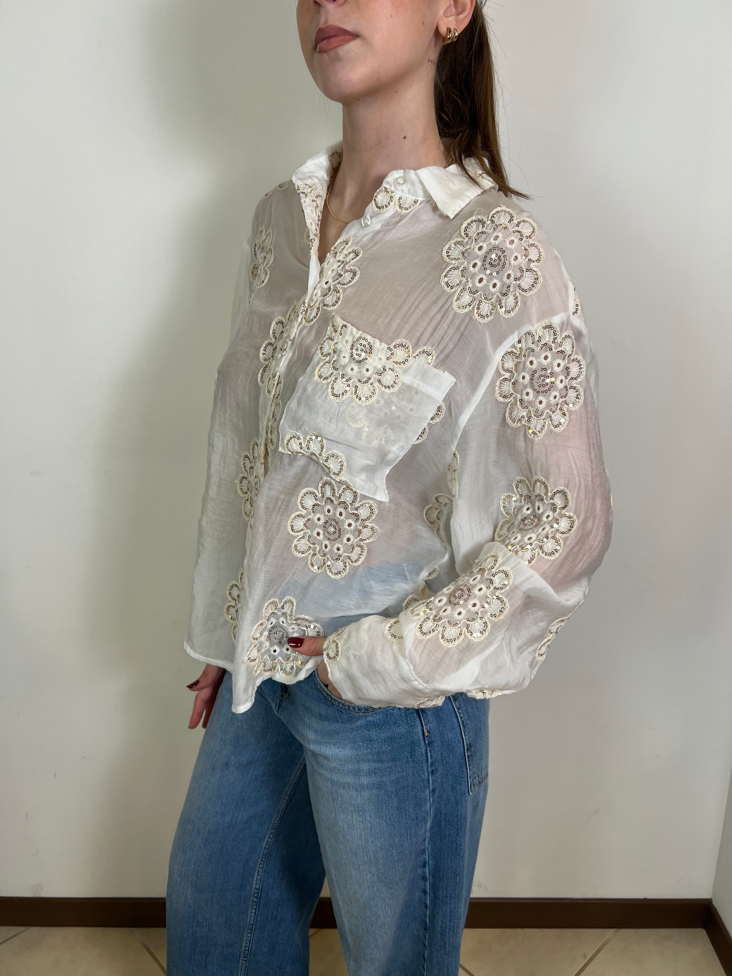 Camicia con ricami paillettes - Haveone