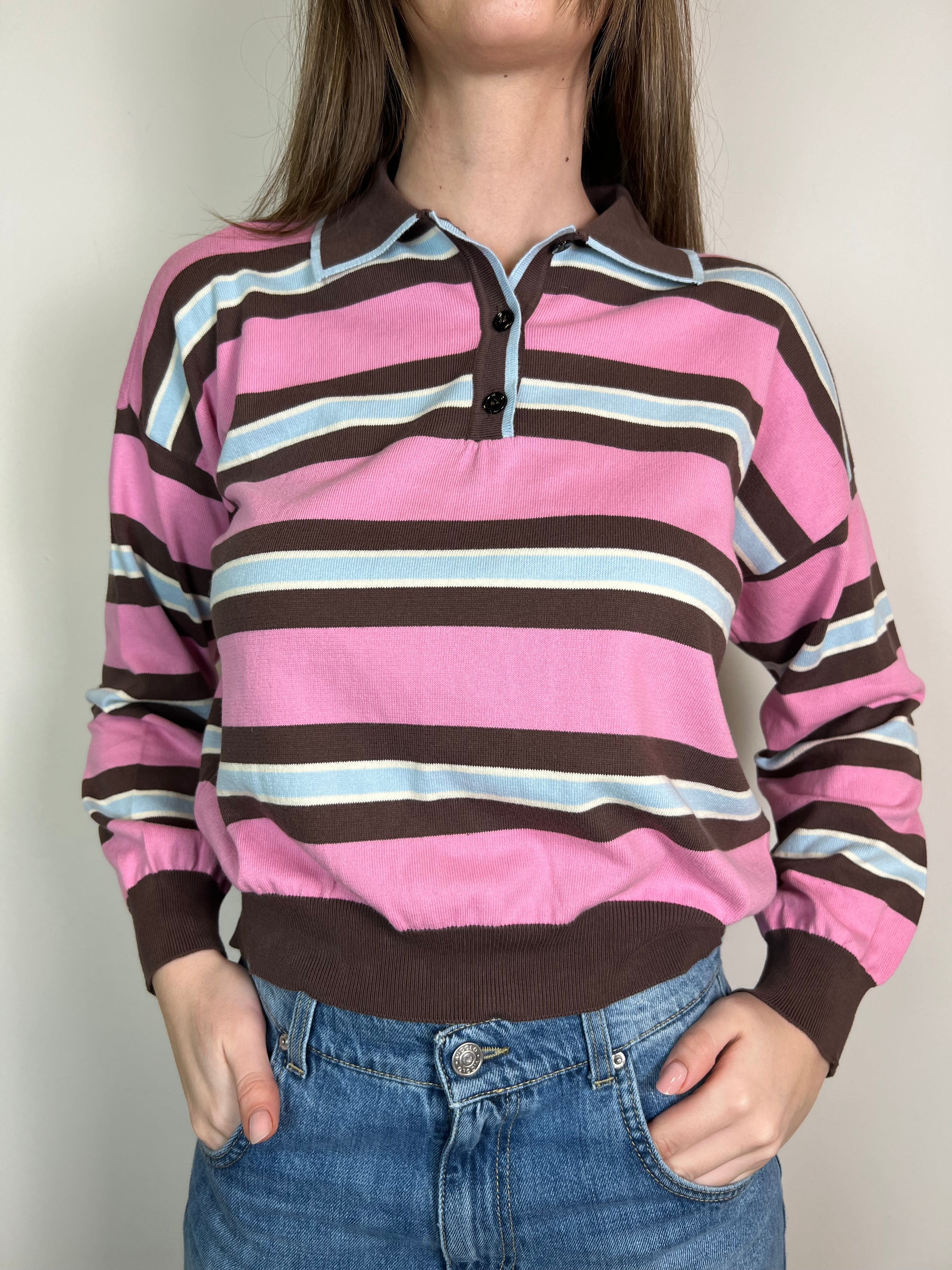 Polo righe rosa moro azzurro - Vicolo