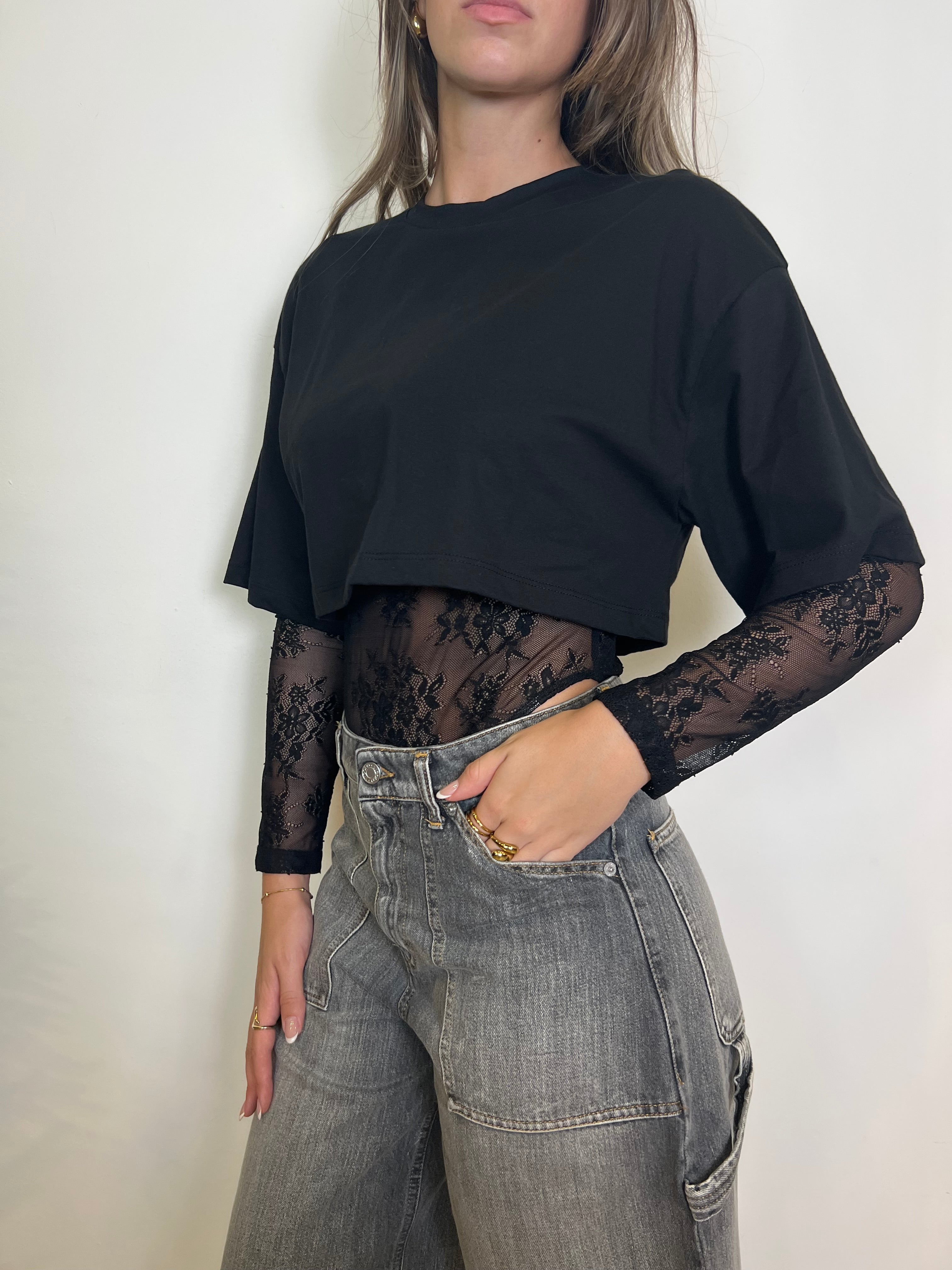 Body pizzo con t-shirt crop - Vicolo