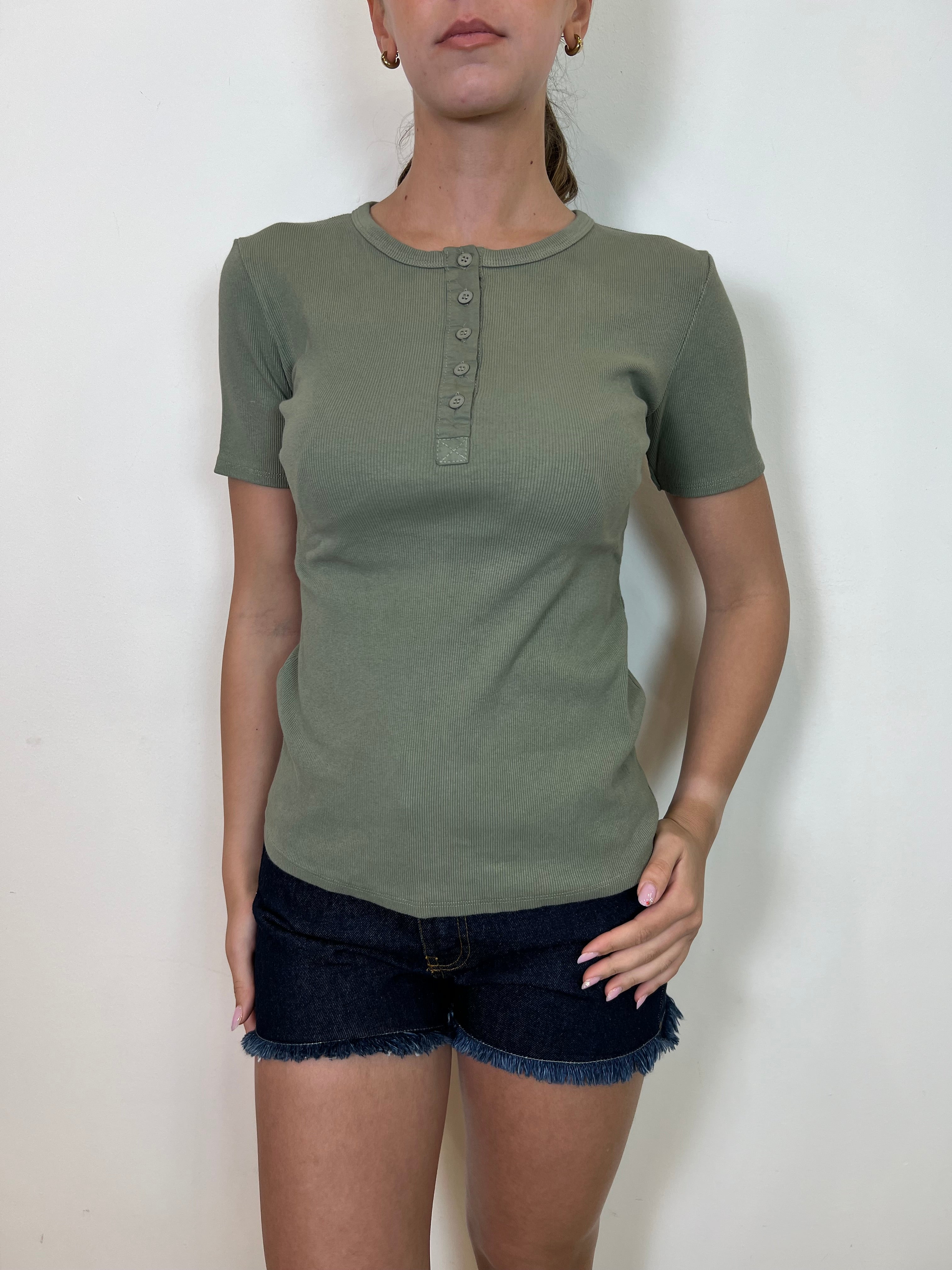 T-shirt serafino costina girocollo - Tensione In