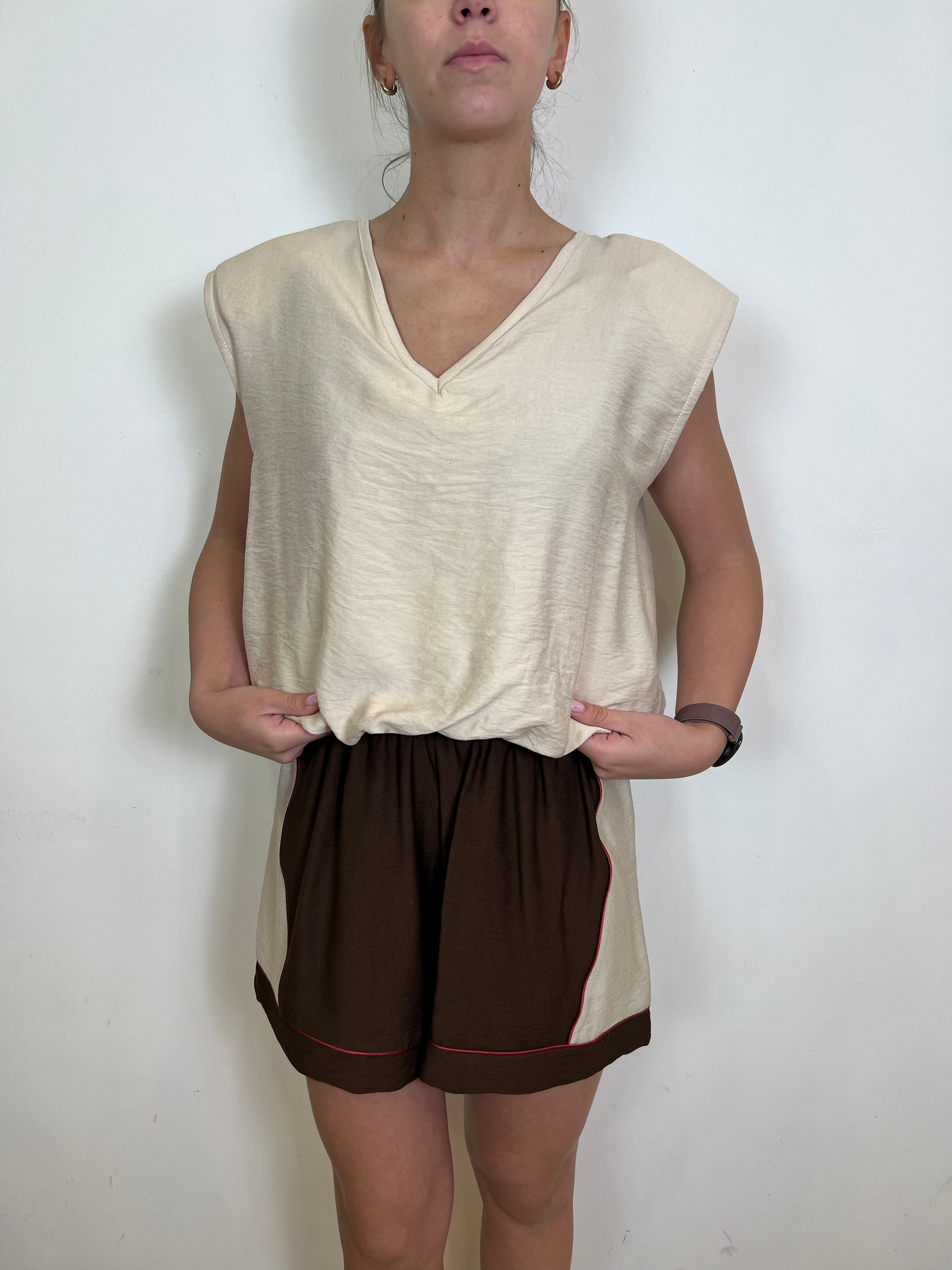 Blusa a V fondo elastico - Haveone