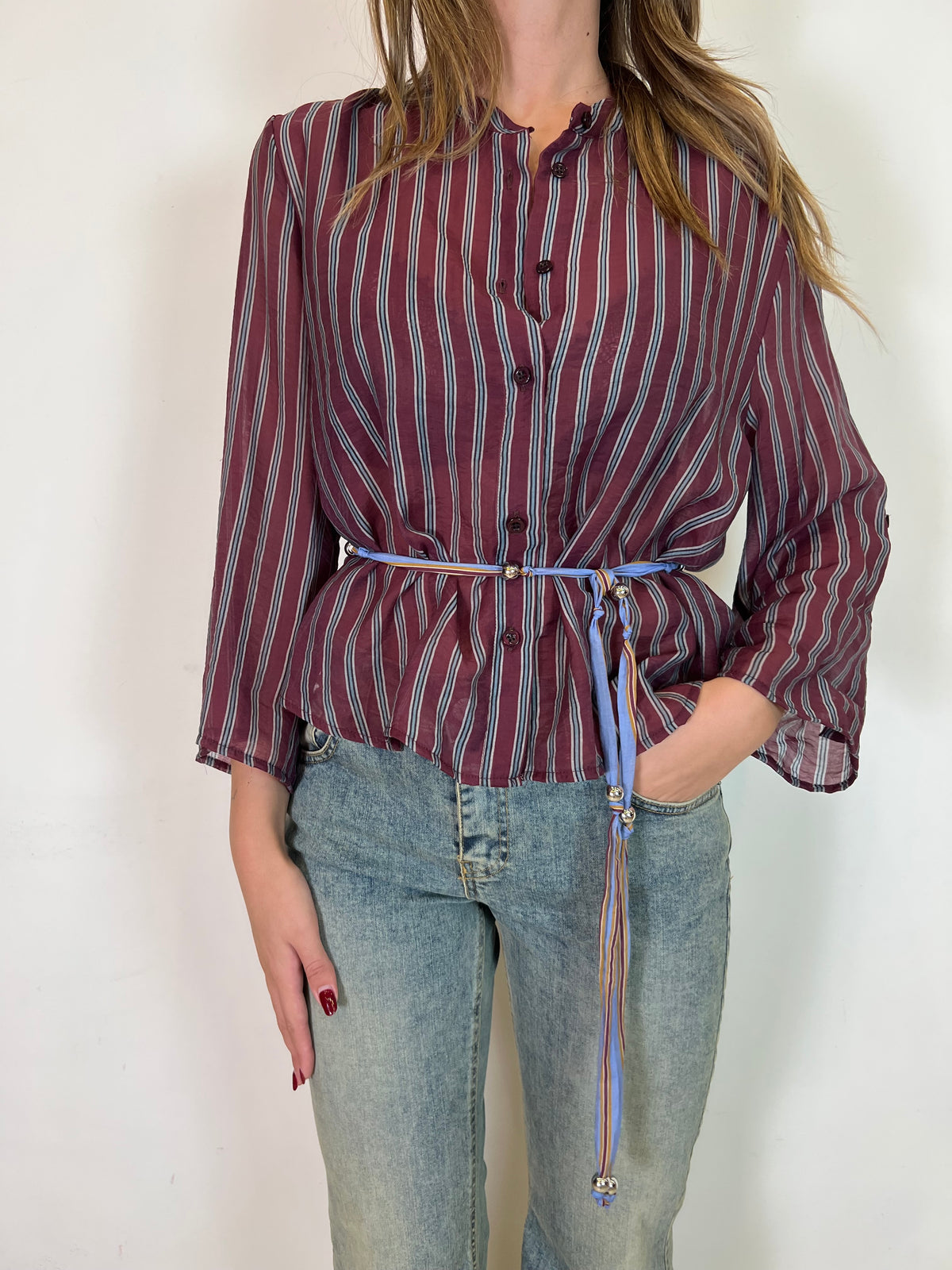 Camicia coreana con collana “Nomad” bordeaux - Haveone