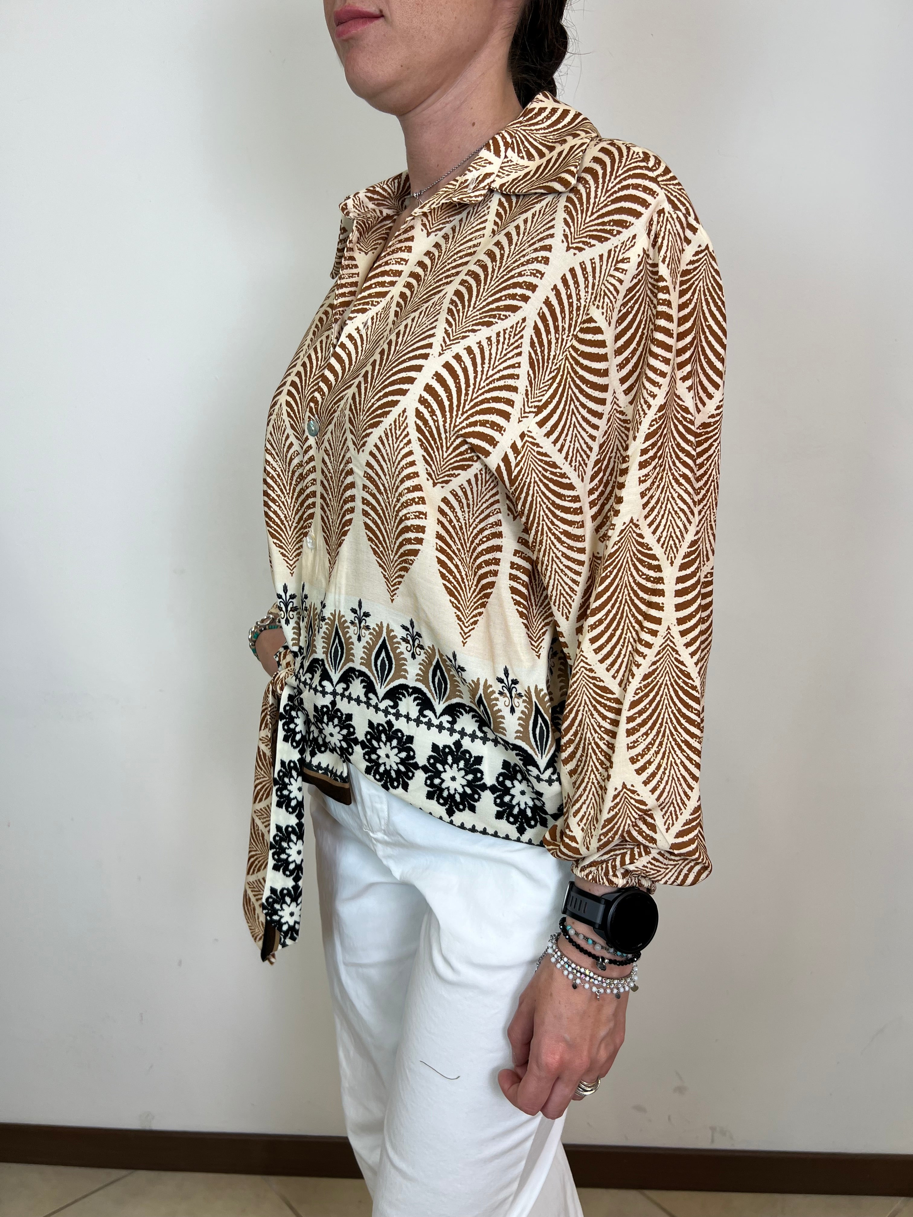 Camicia fantasia foglia con fiocco laterale - Haveone