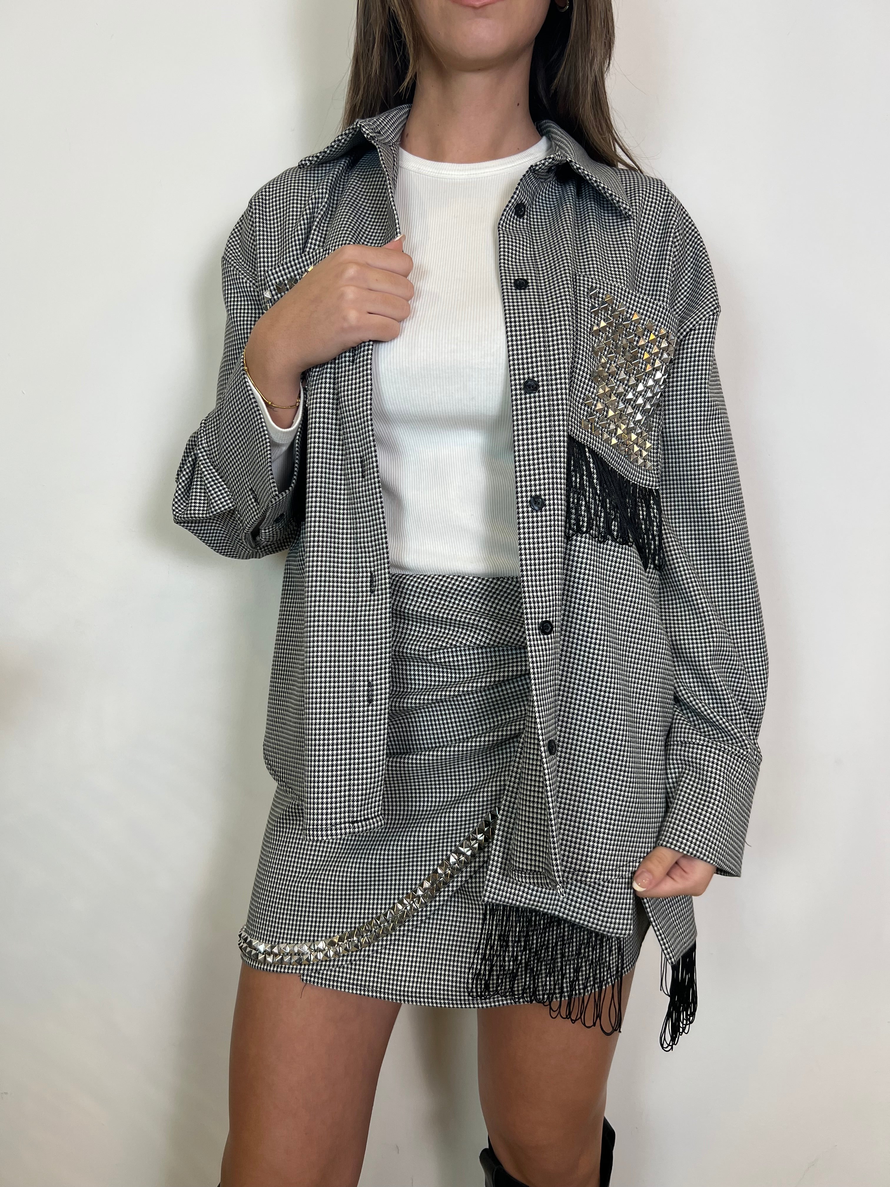 Gonna pied de poule borchie e frange - Haveone