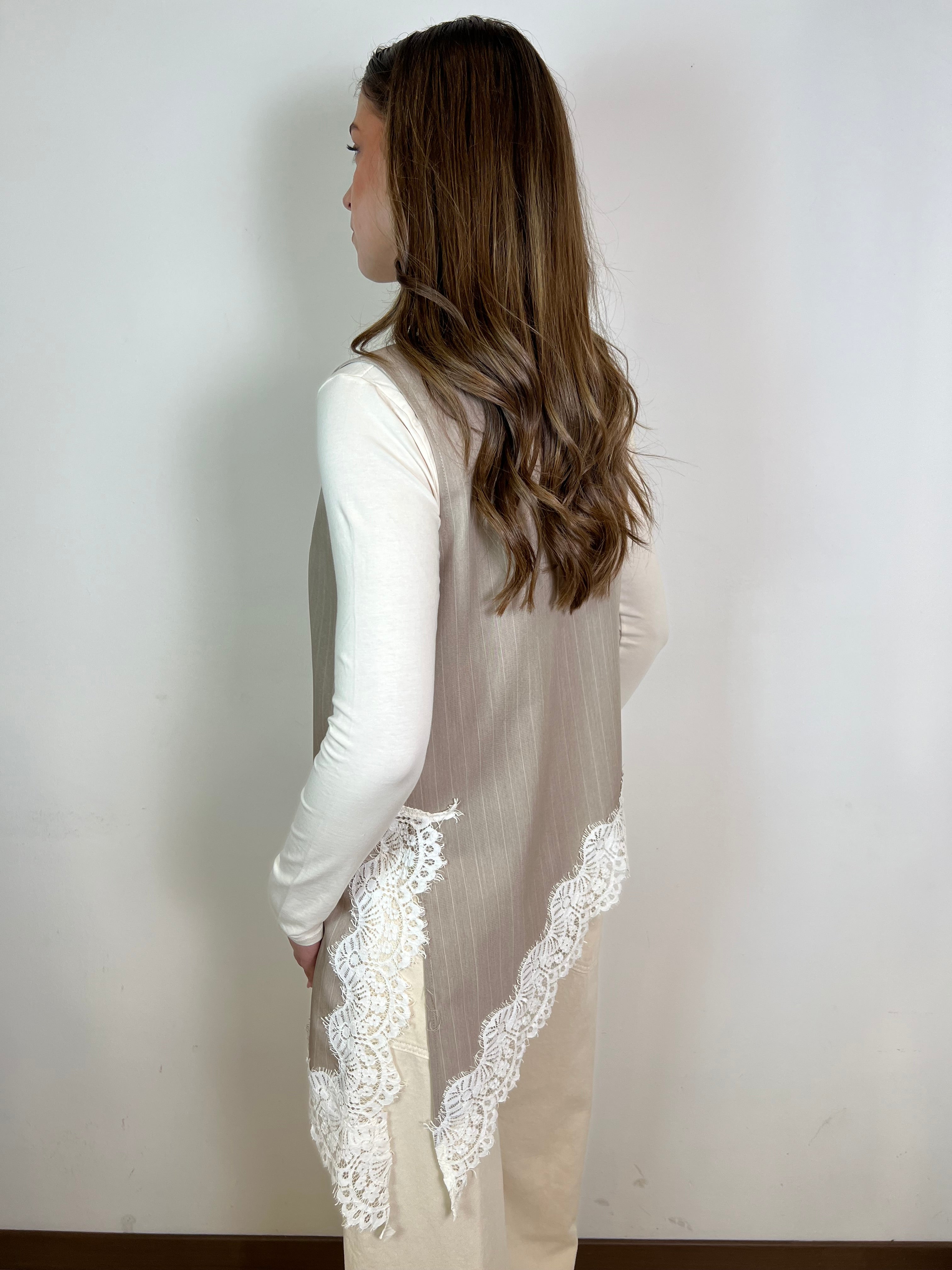 Gilet gessato asimmetrico pizzo - Haveone