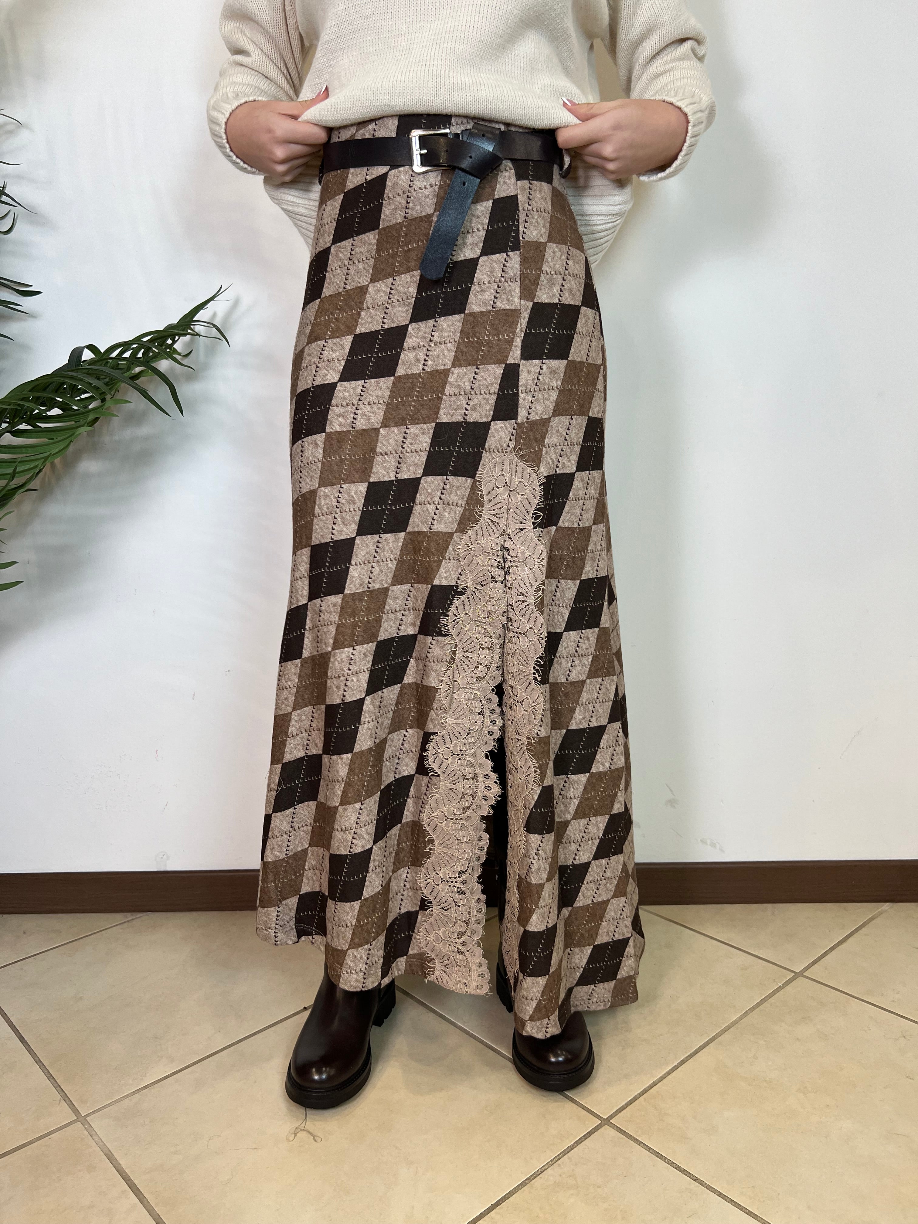 Gonna lunga rombi spacco pizzo - Haveone