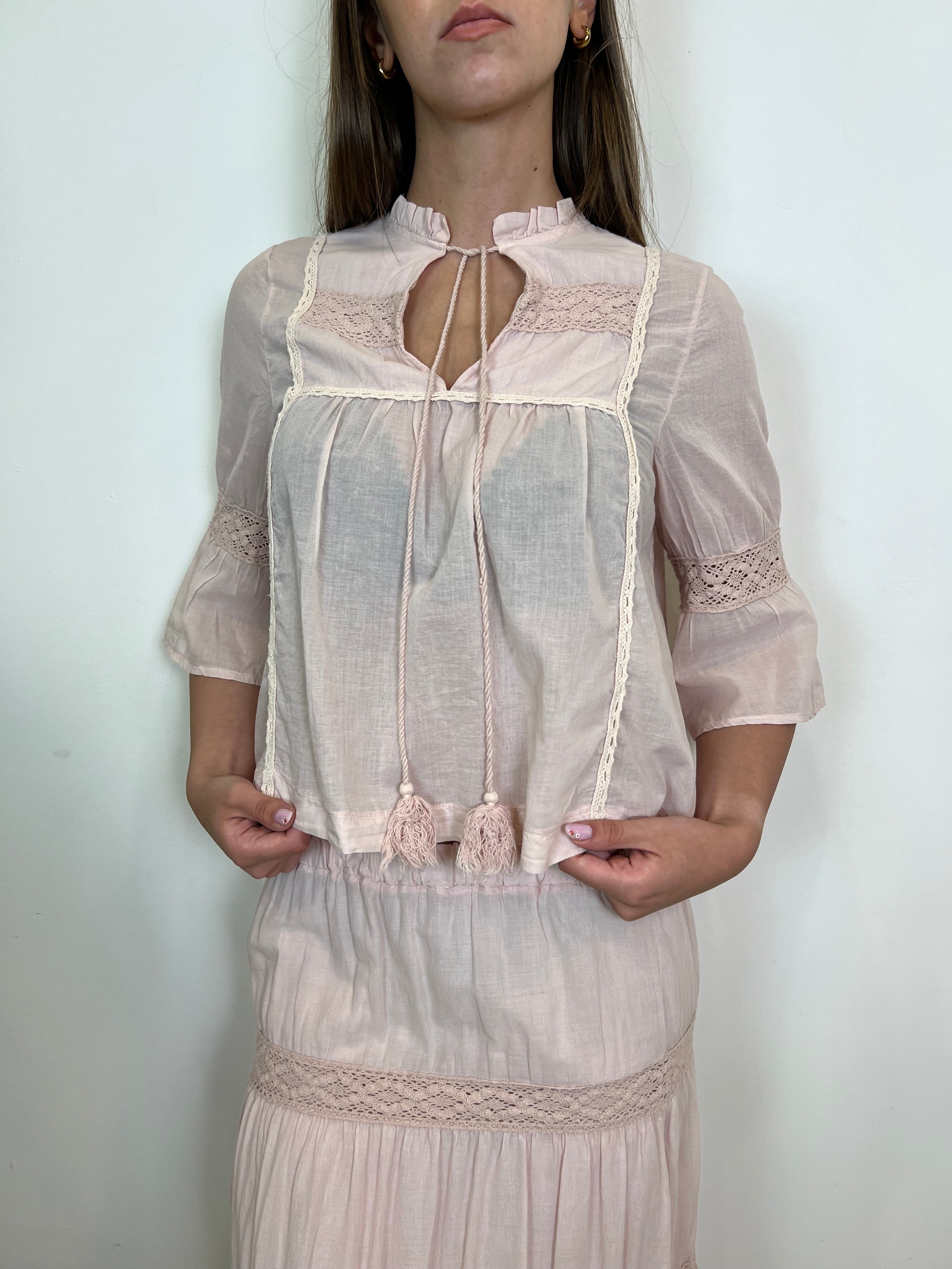 Camicia inserti macramè e nappine- Haveone