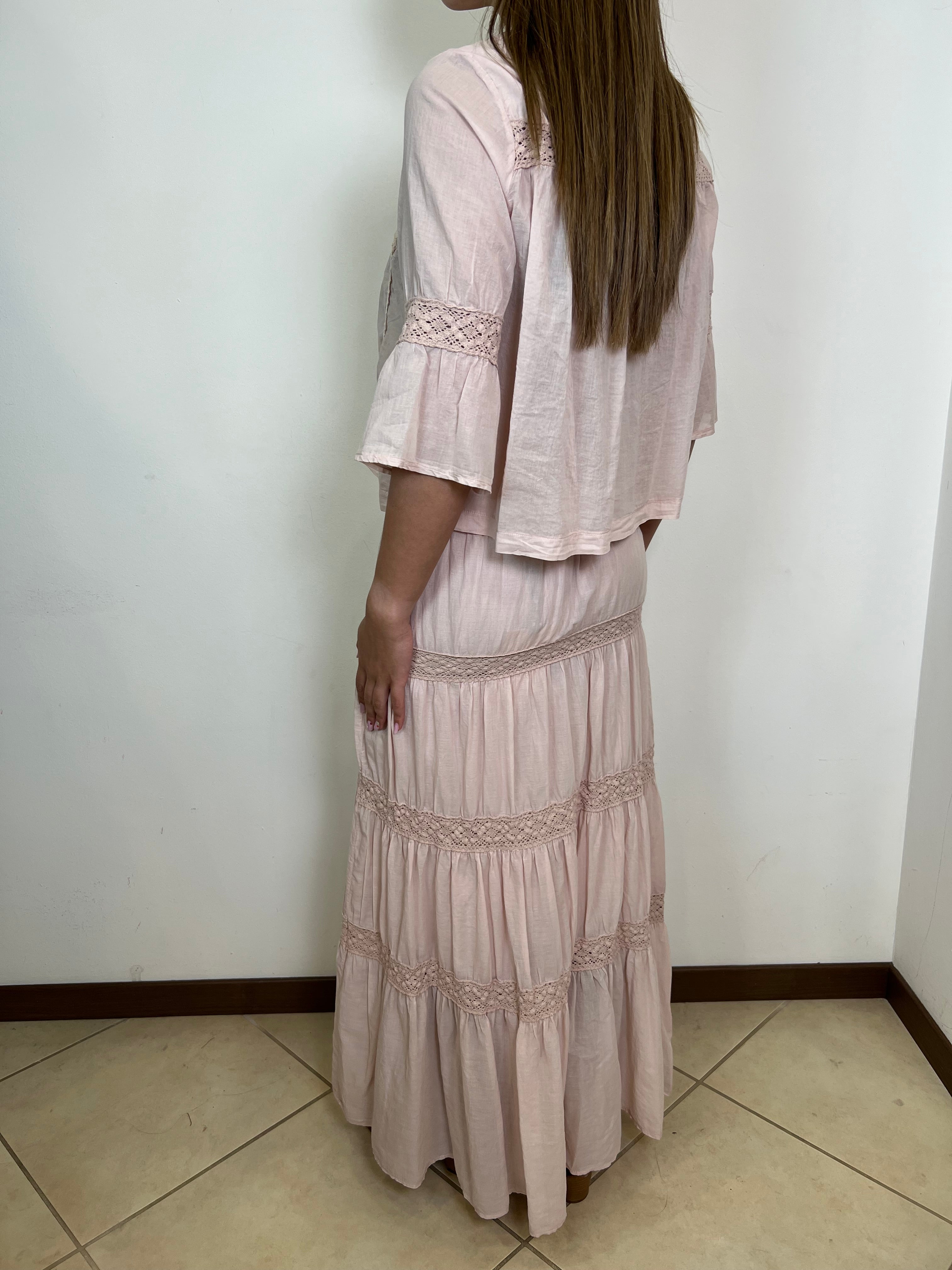 Camicia inserti macramè e nappine- Haveone