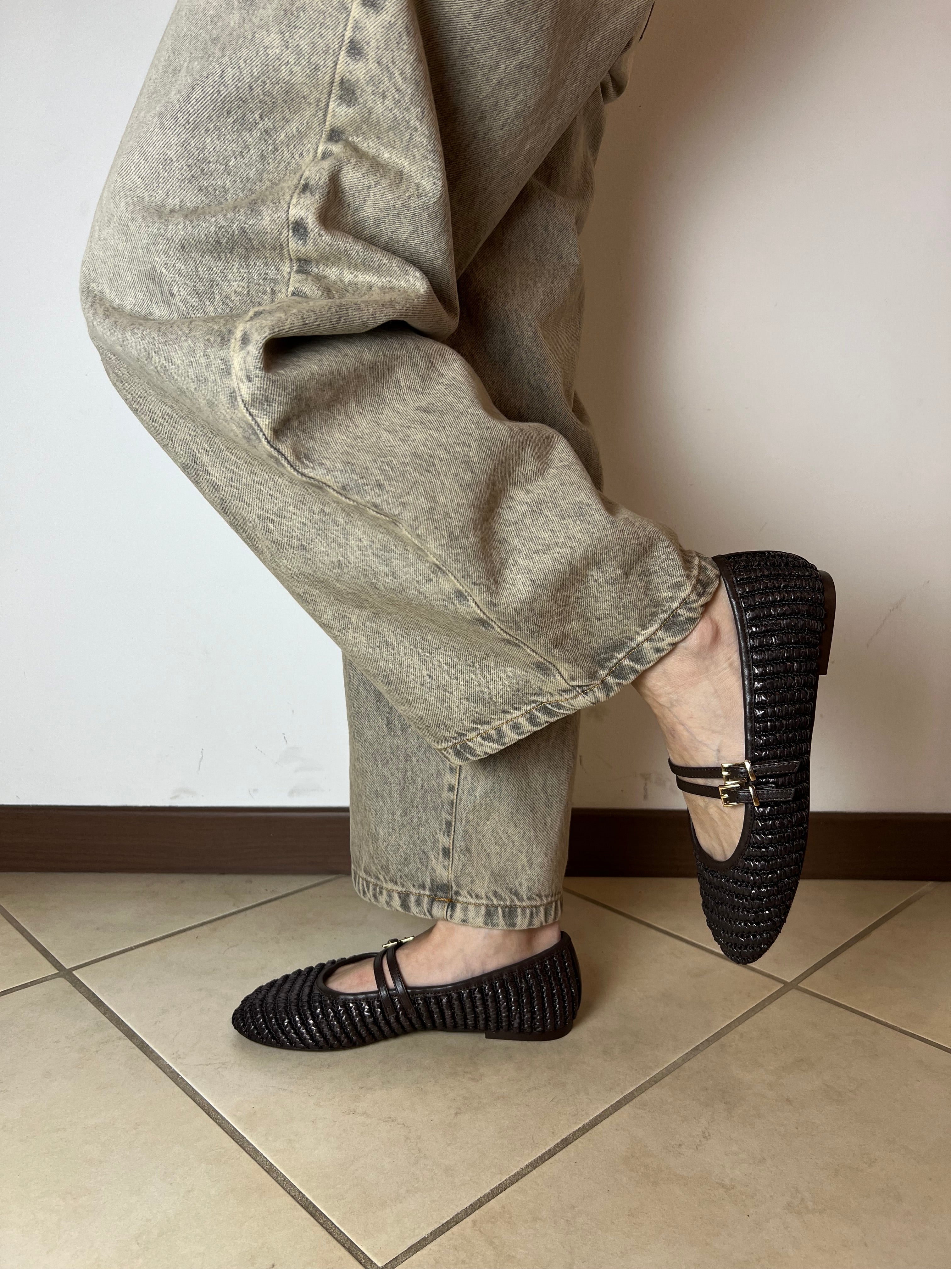 Ballerina "Mary Jane" in raffia - Ovyè