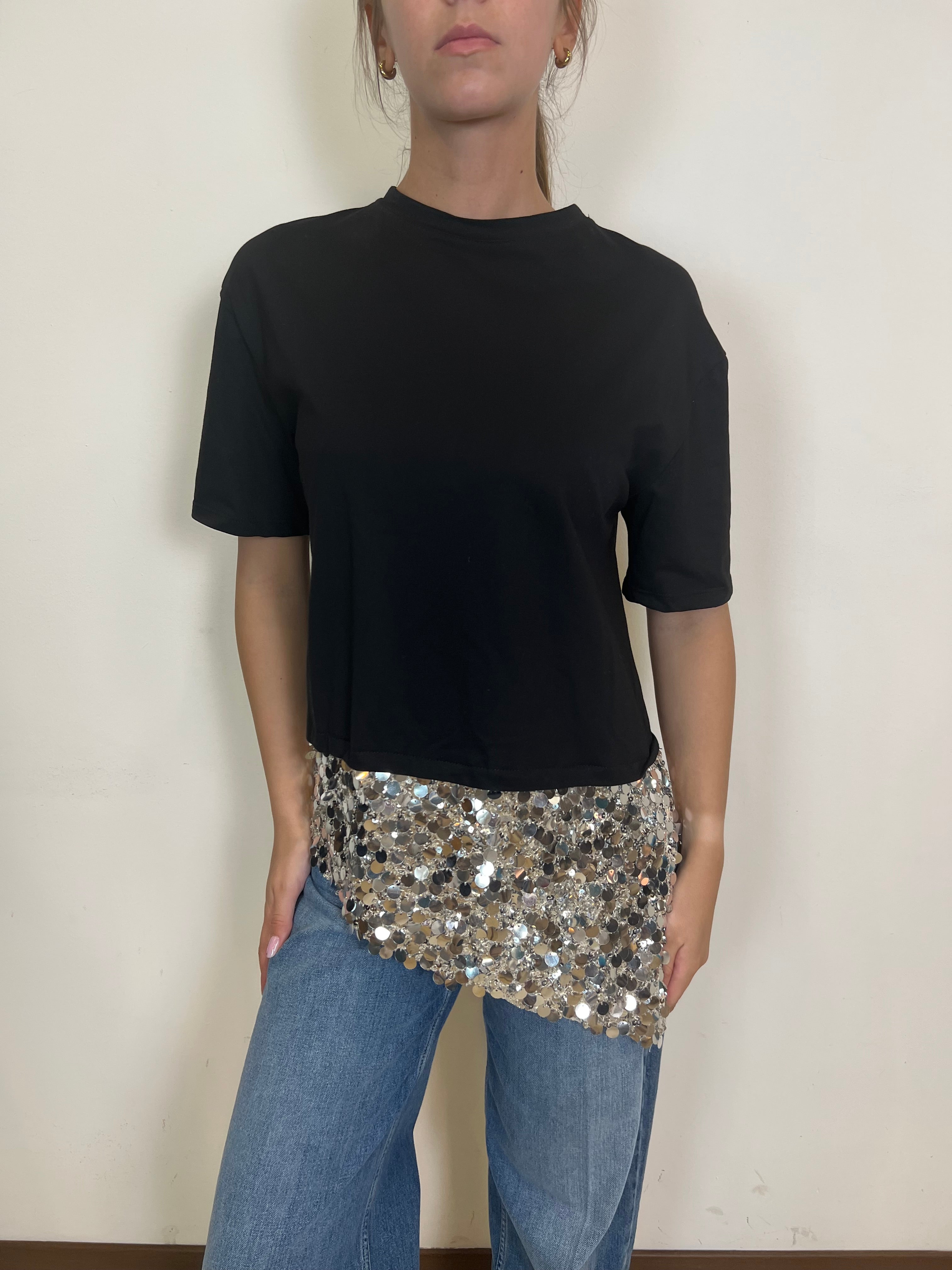 T-shirt fondo asimmetrico paillettes - Tensione In