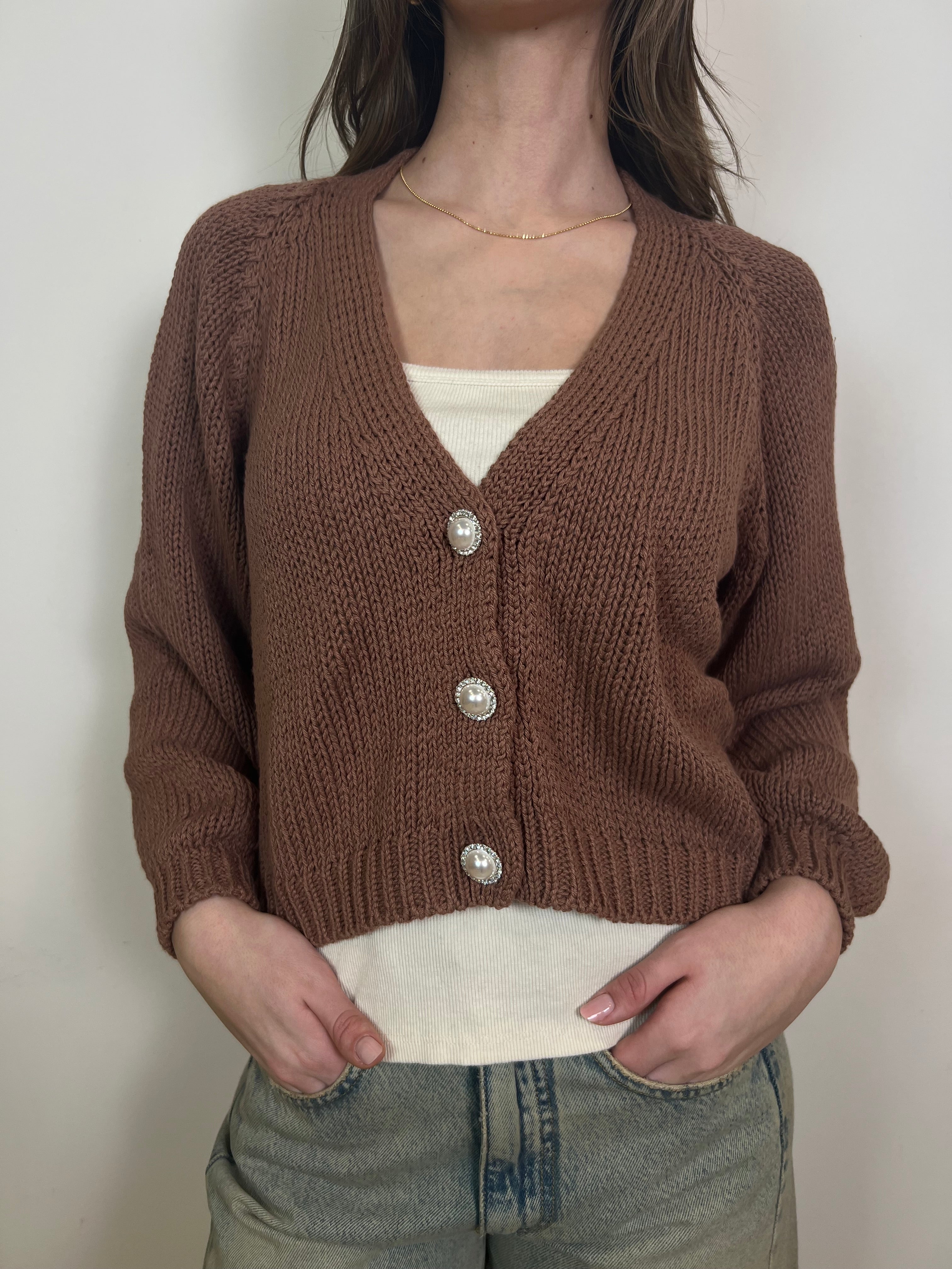 Cardigan bottone gioiello - Haveone