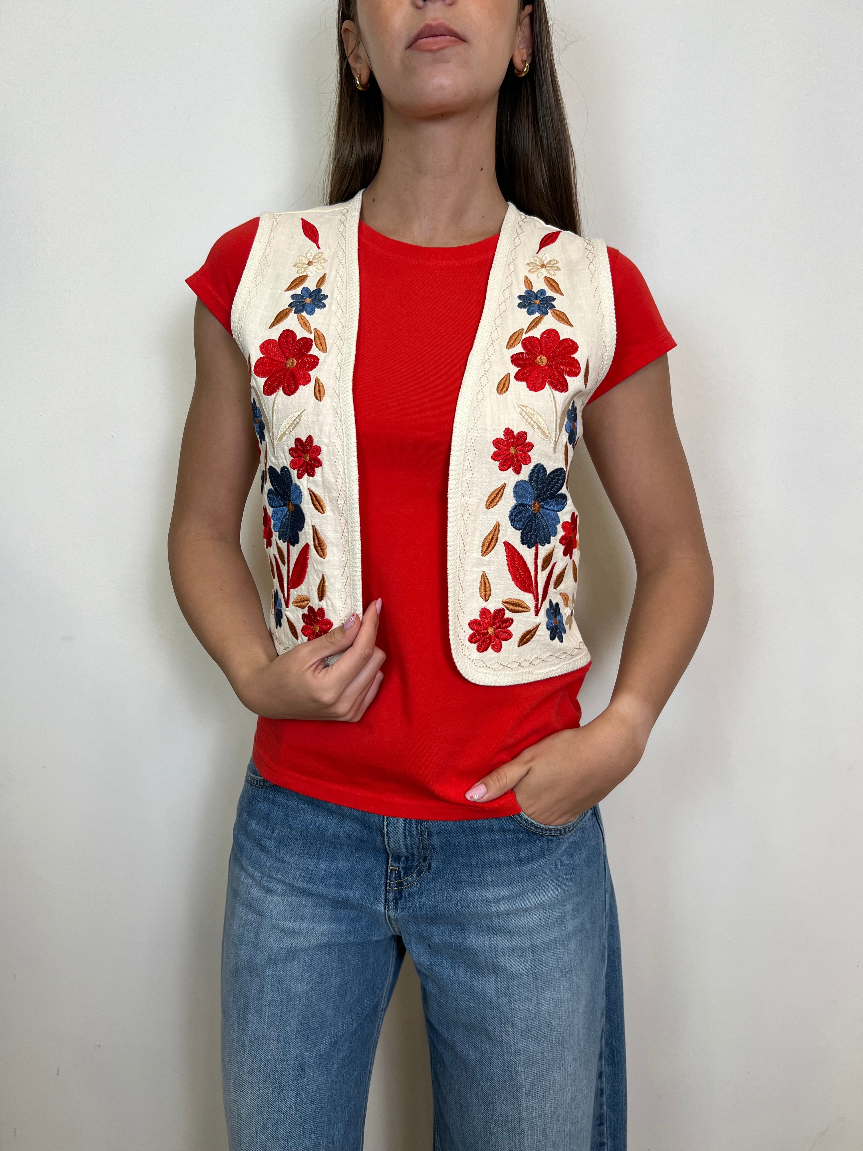 Gilet ricami fiori - Haveone