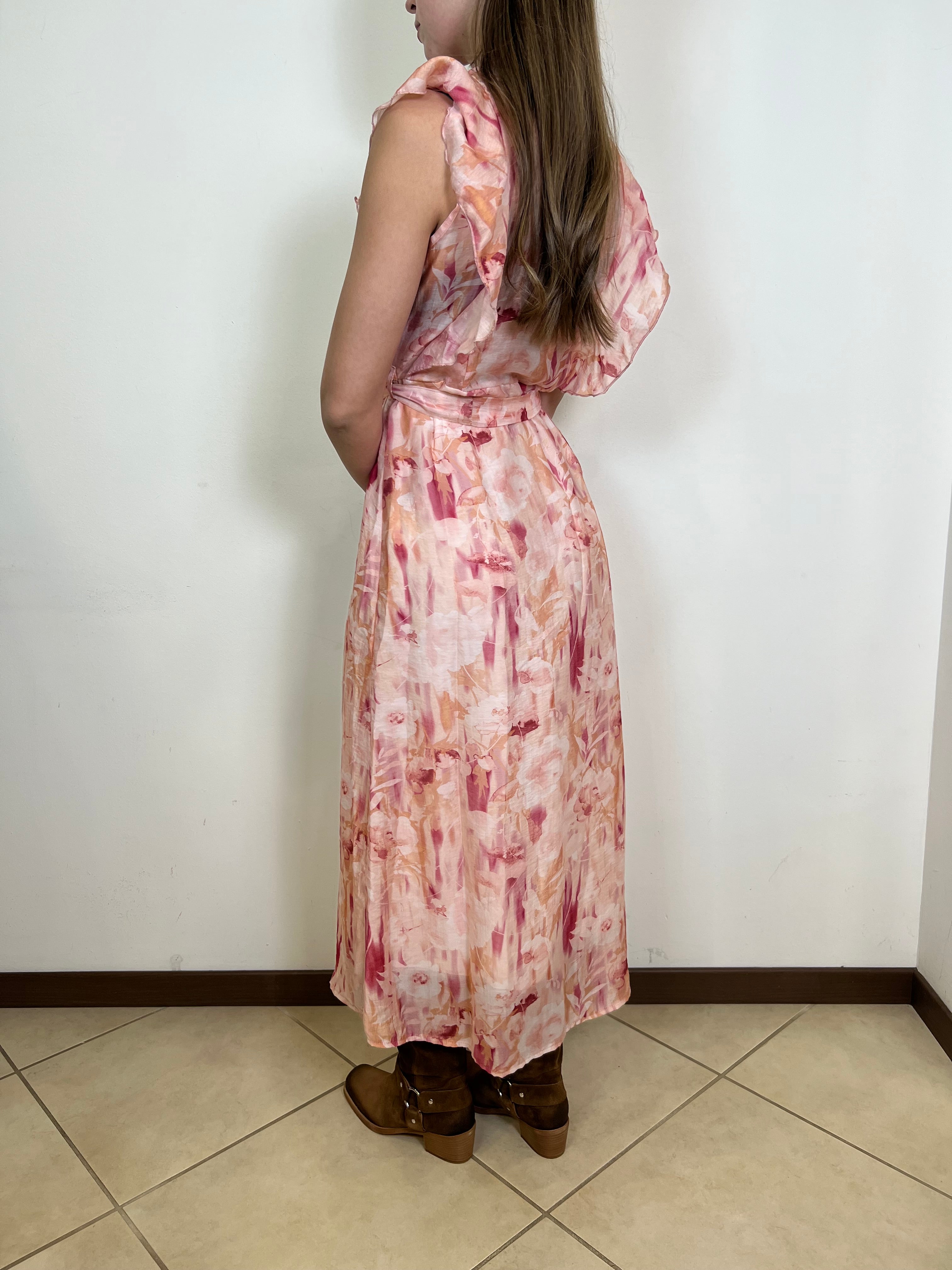 Abito lungo chemisier stampa rosa - Haveone