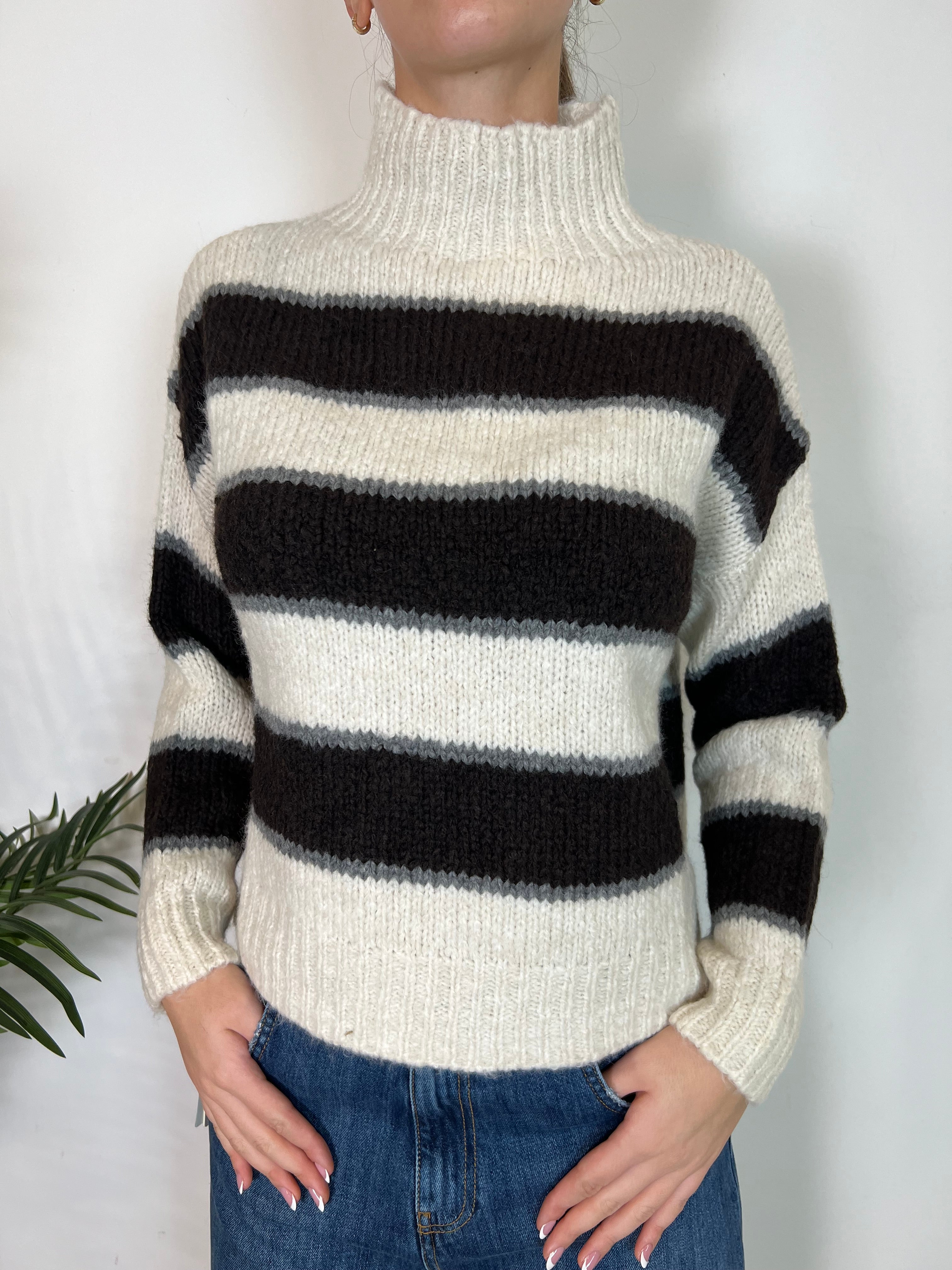 Maglia collo in piedi a righe - TensioneIn