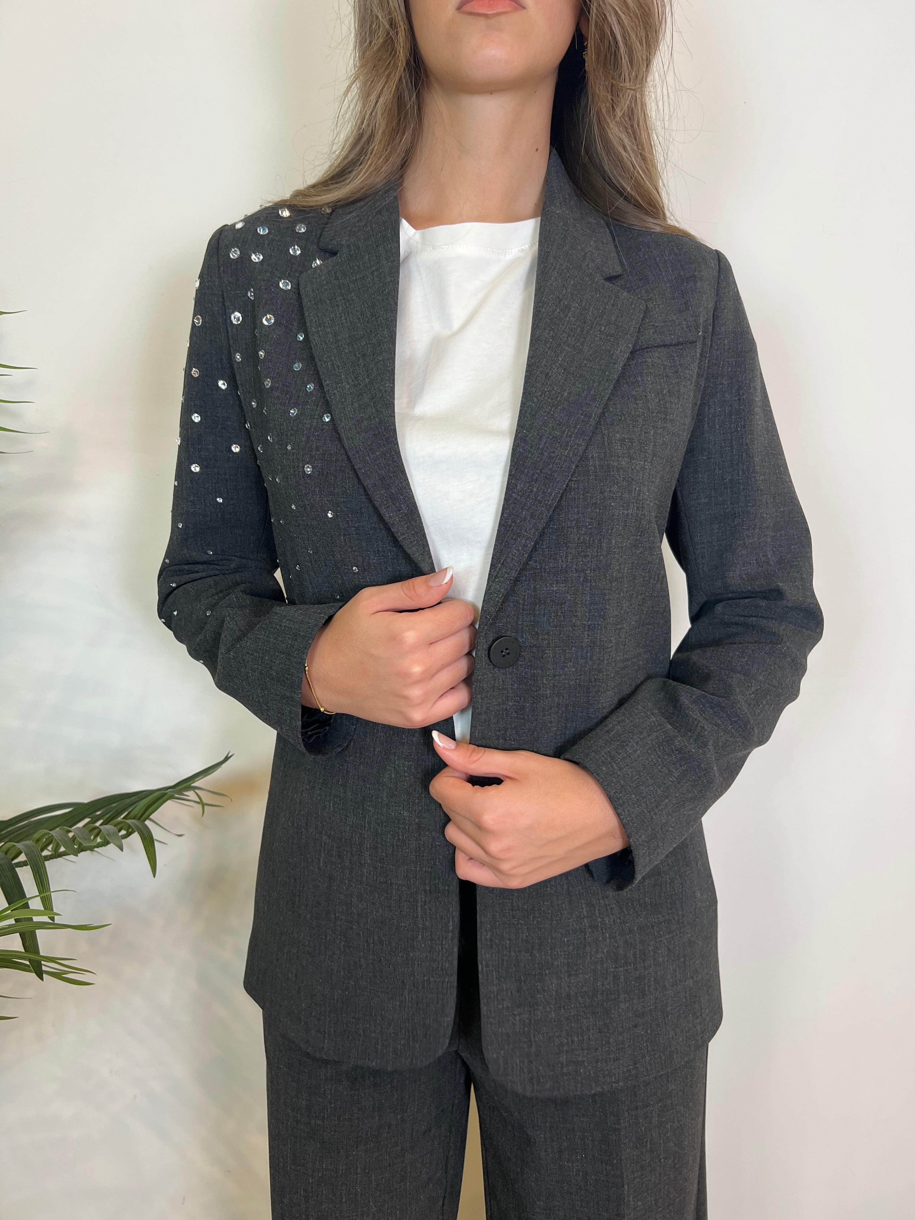 Giacca grigio mélange strass - Haveone