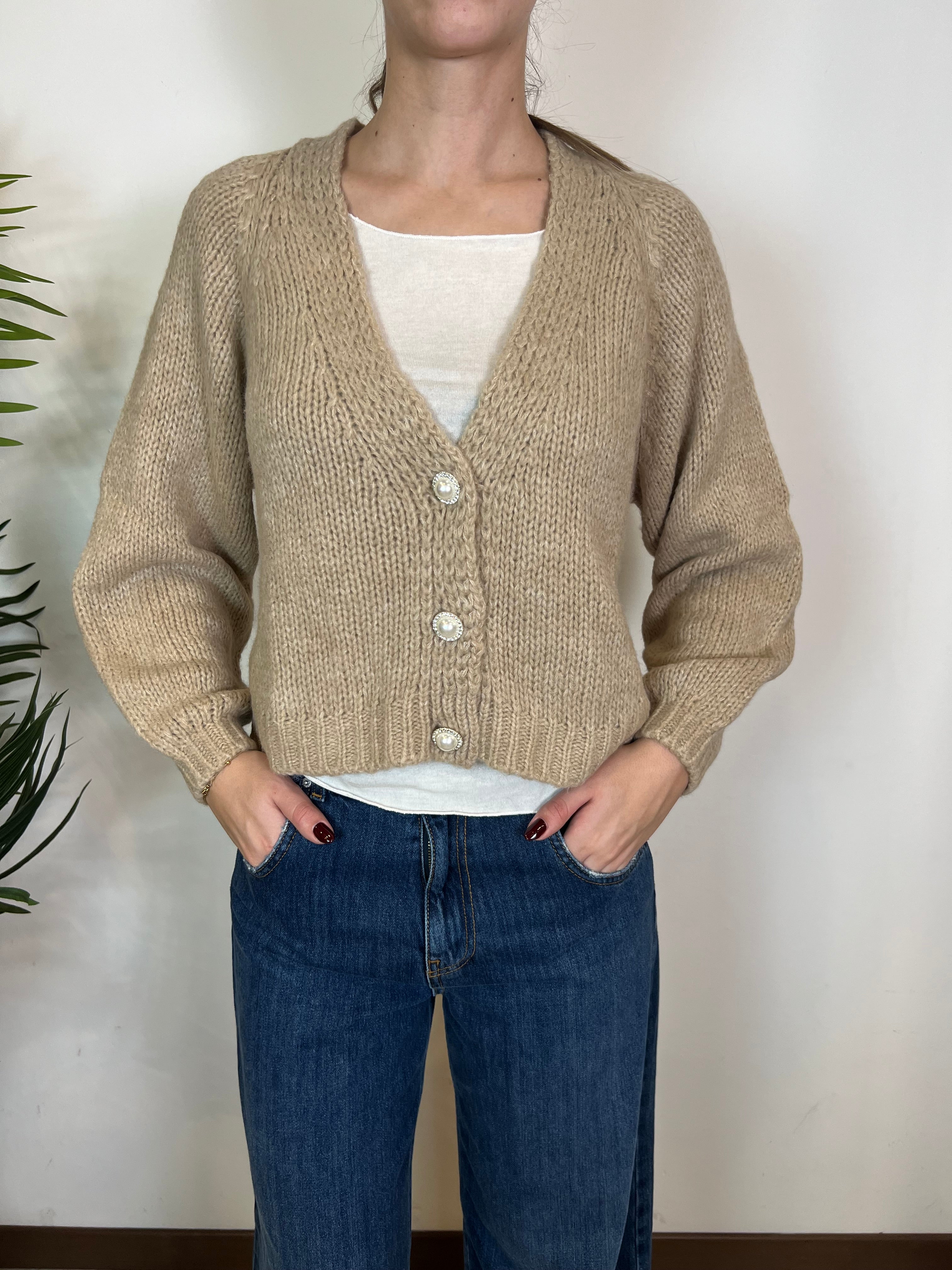 Cardigan bottone gioiello - Haveone