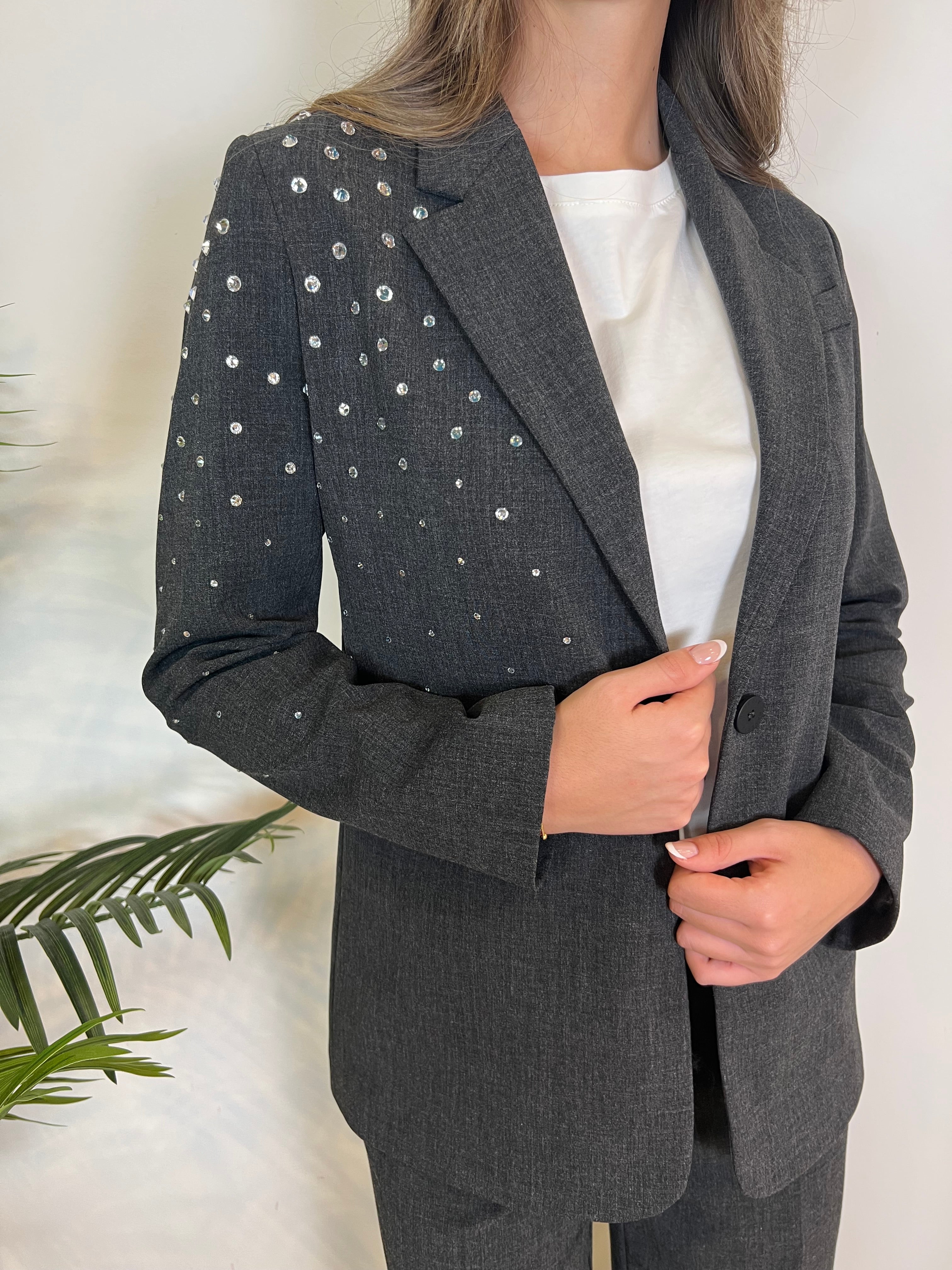 Giacca grigio mélange strass - Haveone