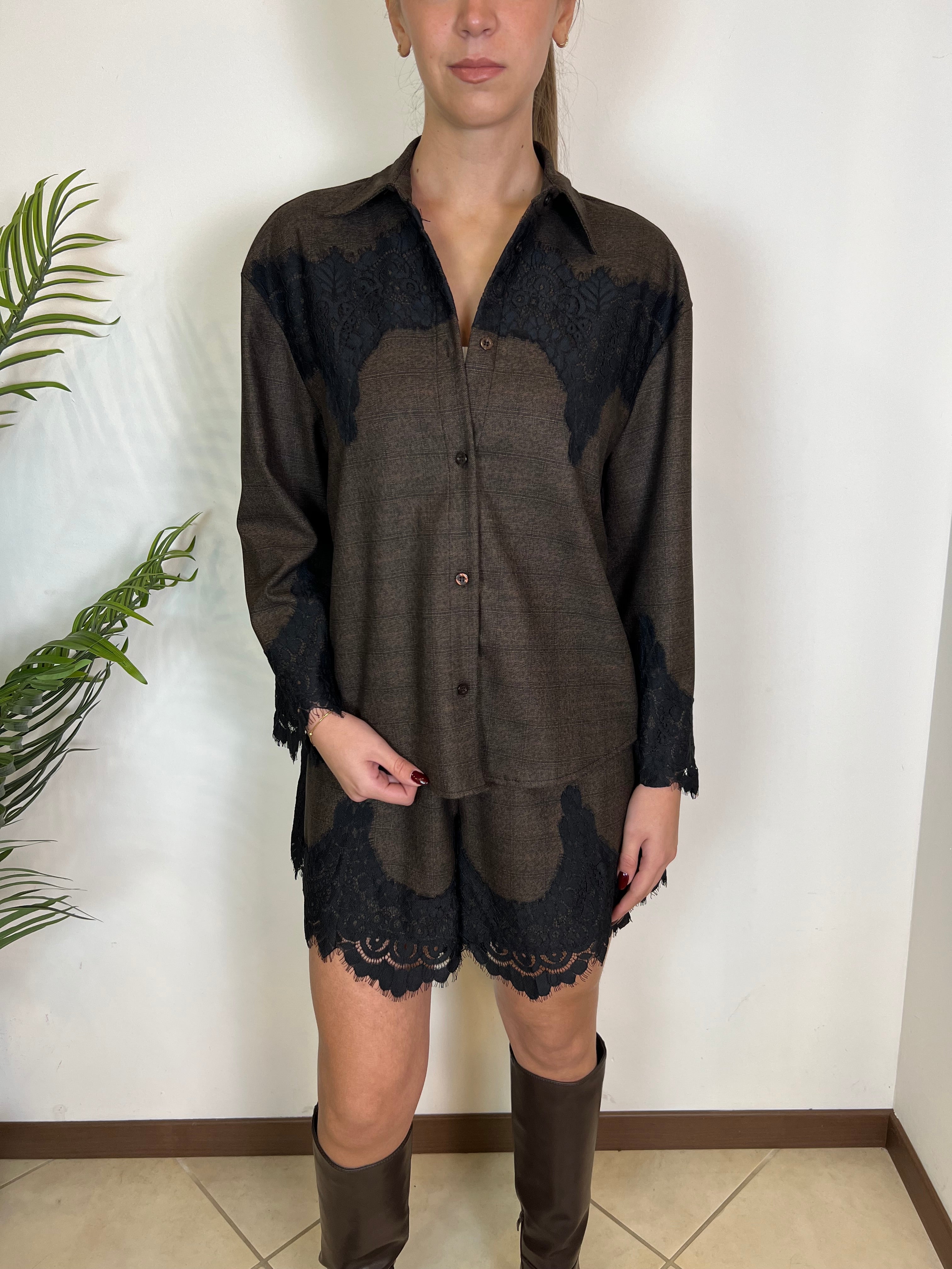 Camicia check inserti pizzo - Haveone