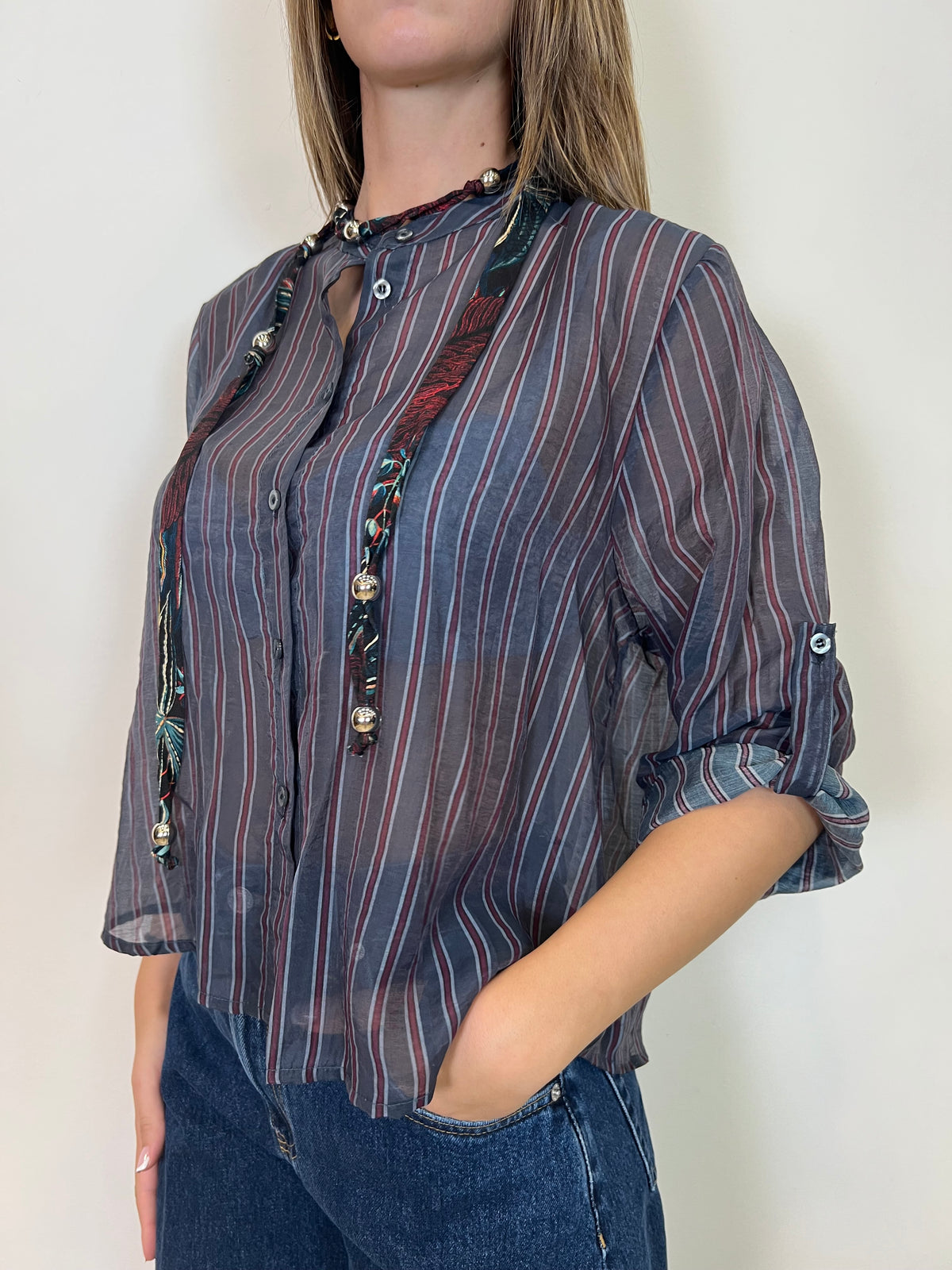 Camicia coreana con collana “Nomad” blu - Haveone