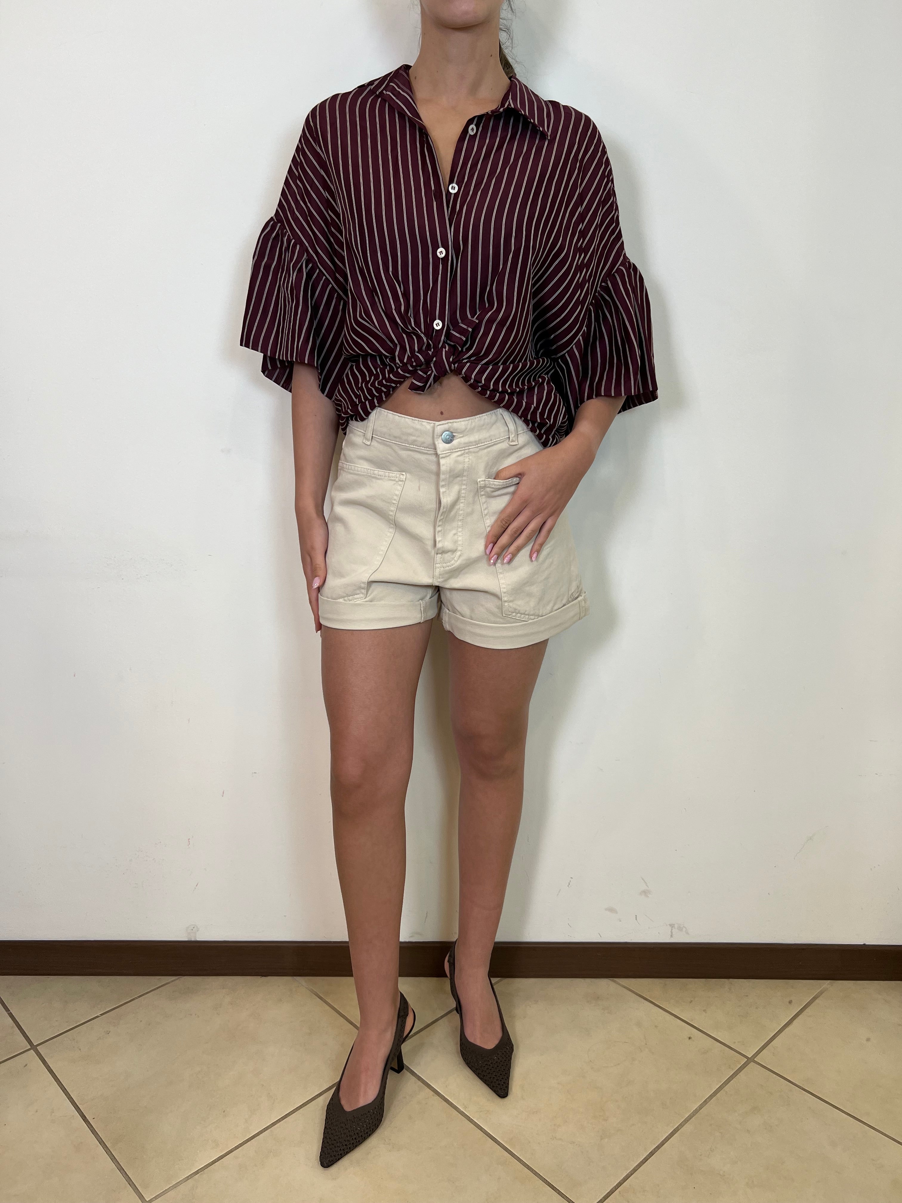 Camicia righe manica corta con volant - Vicolo