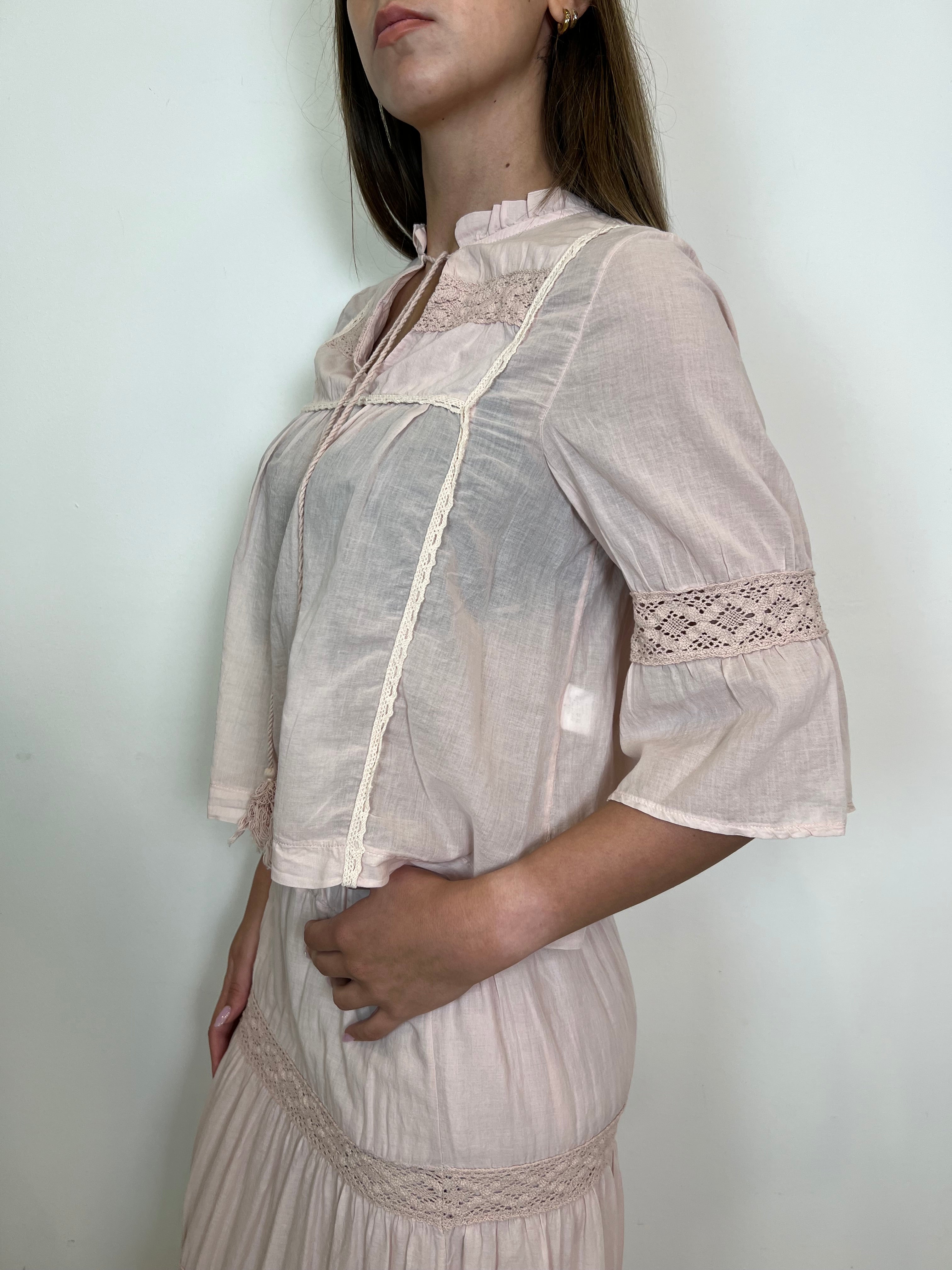 Camicia inserti macramè e nappine- Haveone