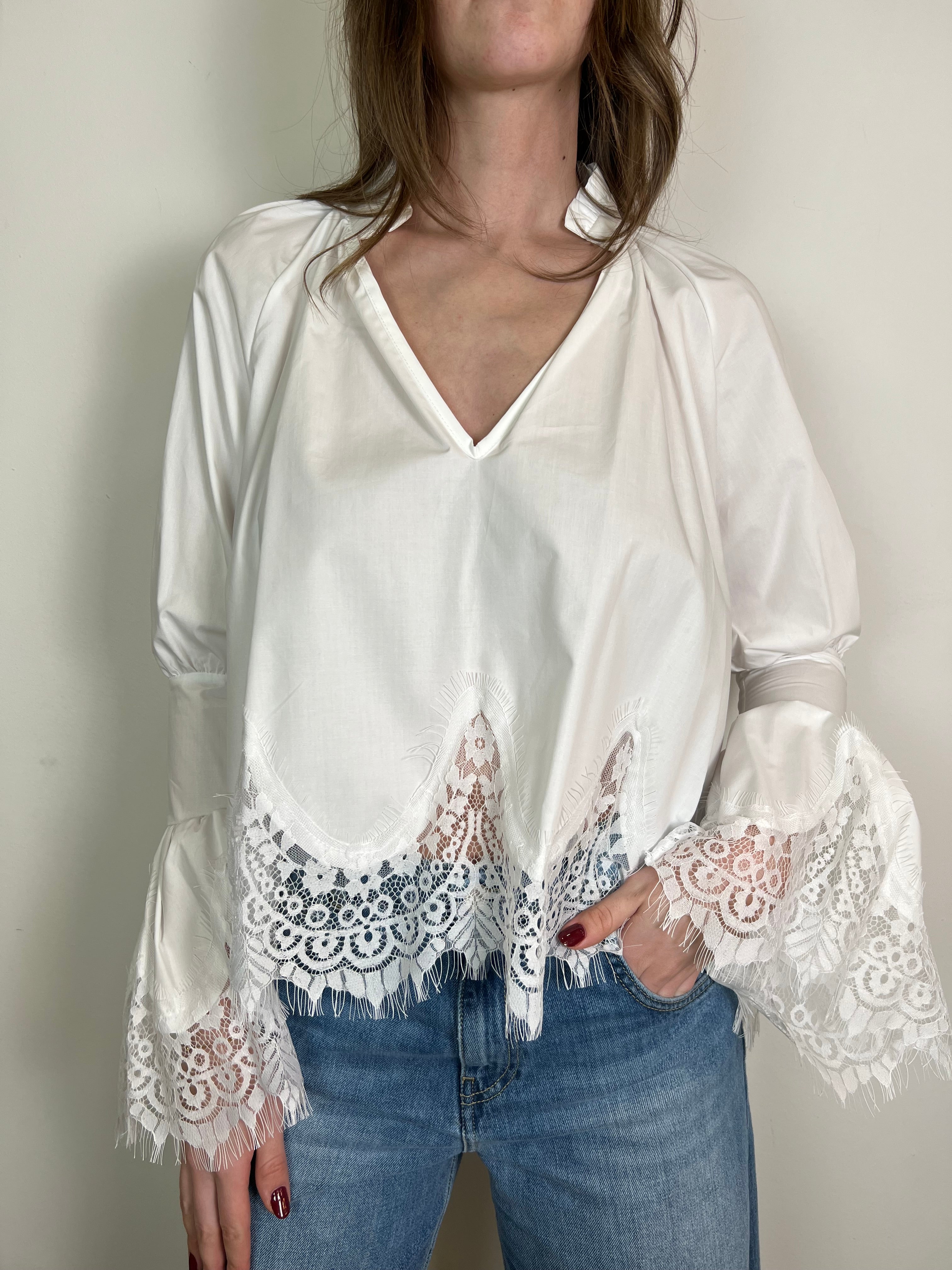 Camicia scollo v macramè - Haveone