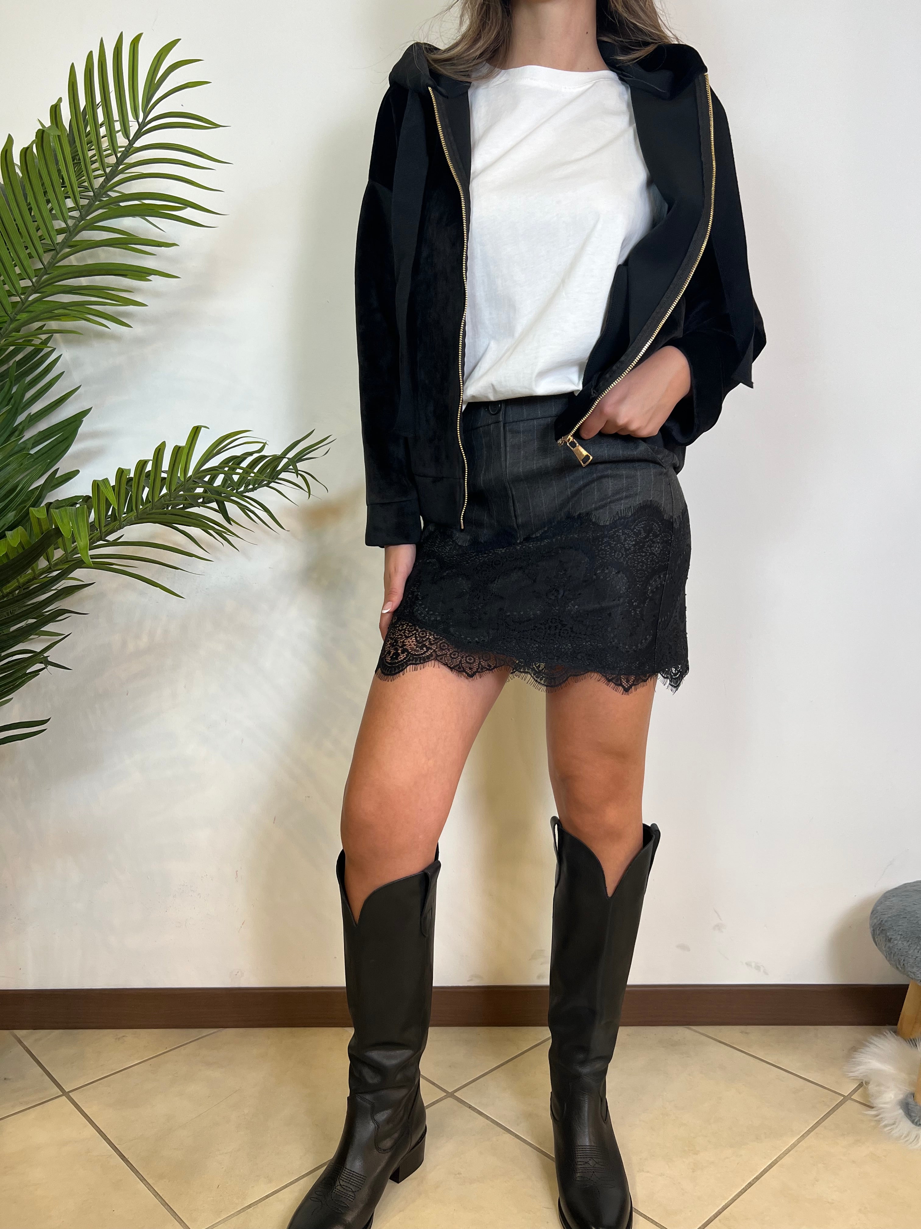 Gonna grigio gessato pizzo - Vicolo