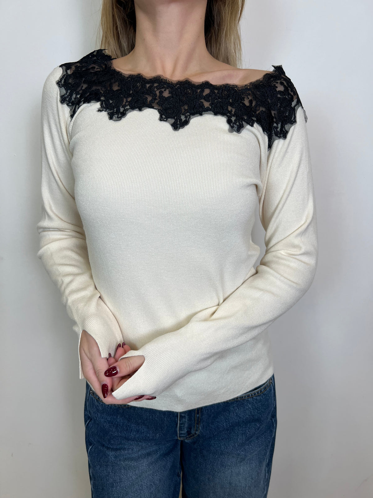 Maglia scollo pizzo a barca - Haveone
