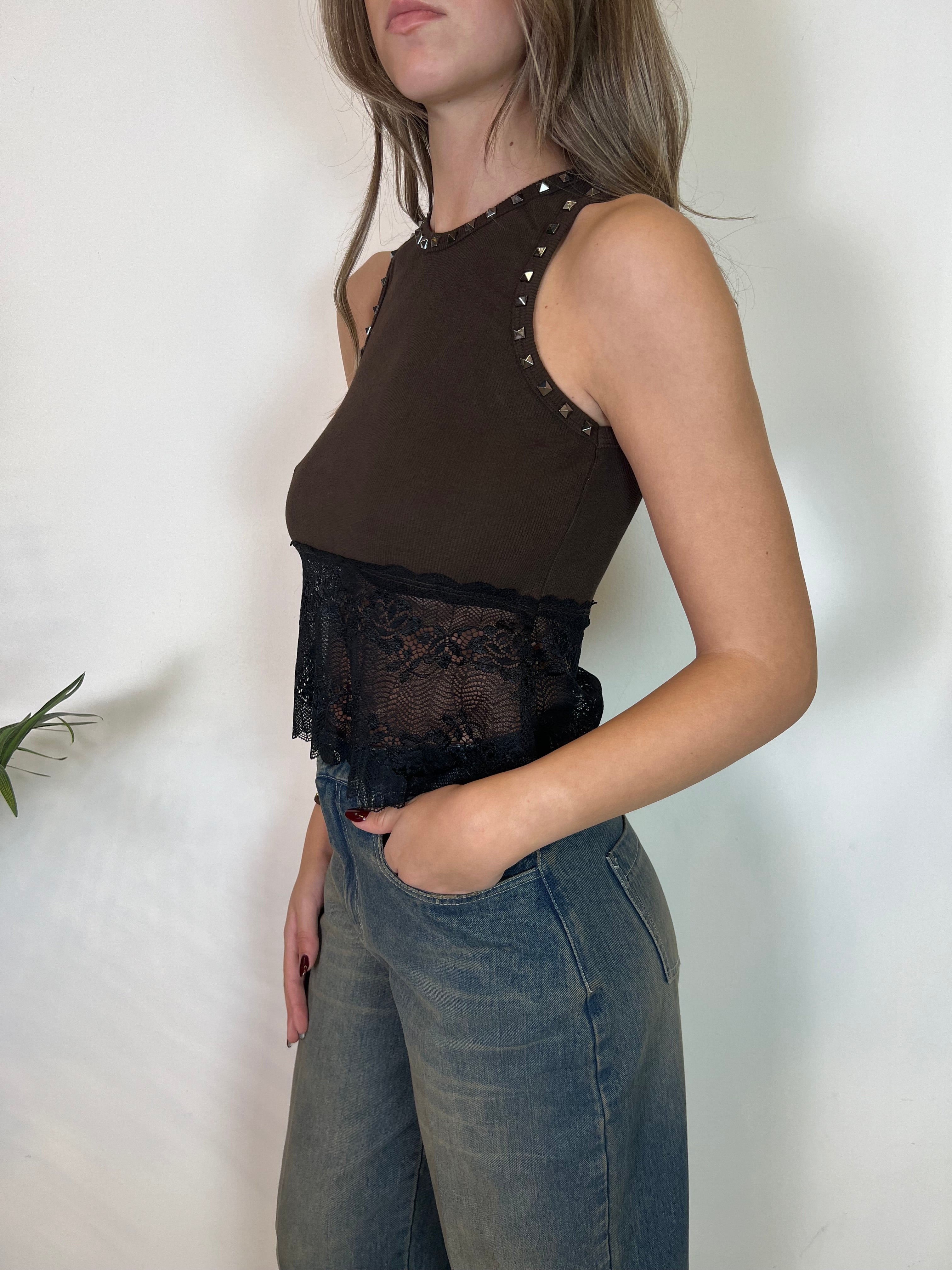 Canotta americana borchie e pizzo - Haveone