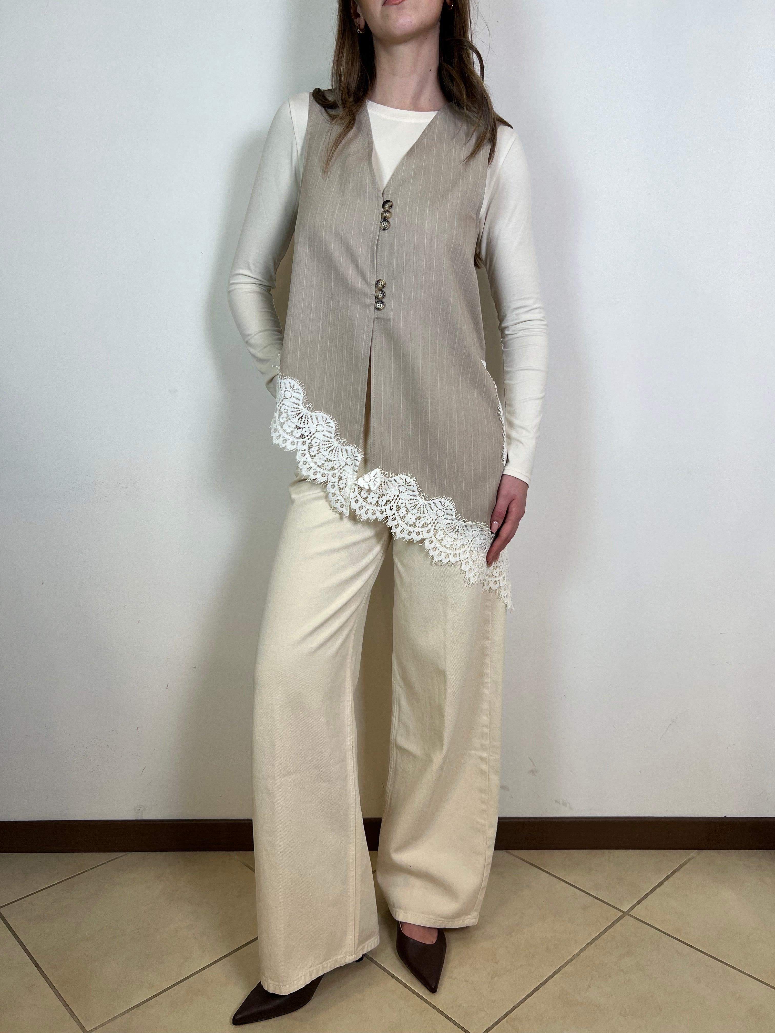 Gilet gessato asimmetrico pizzo - Haveone